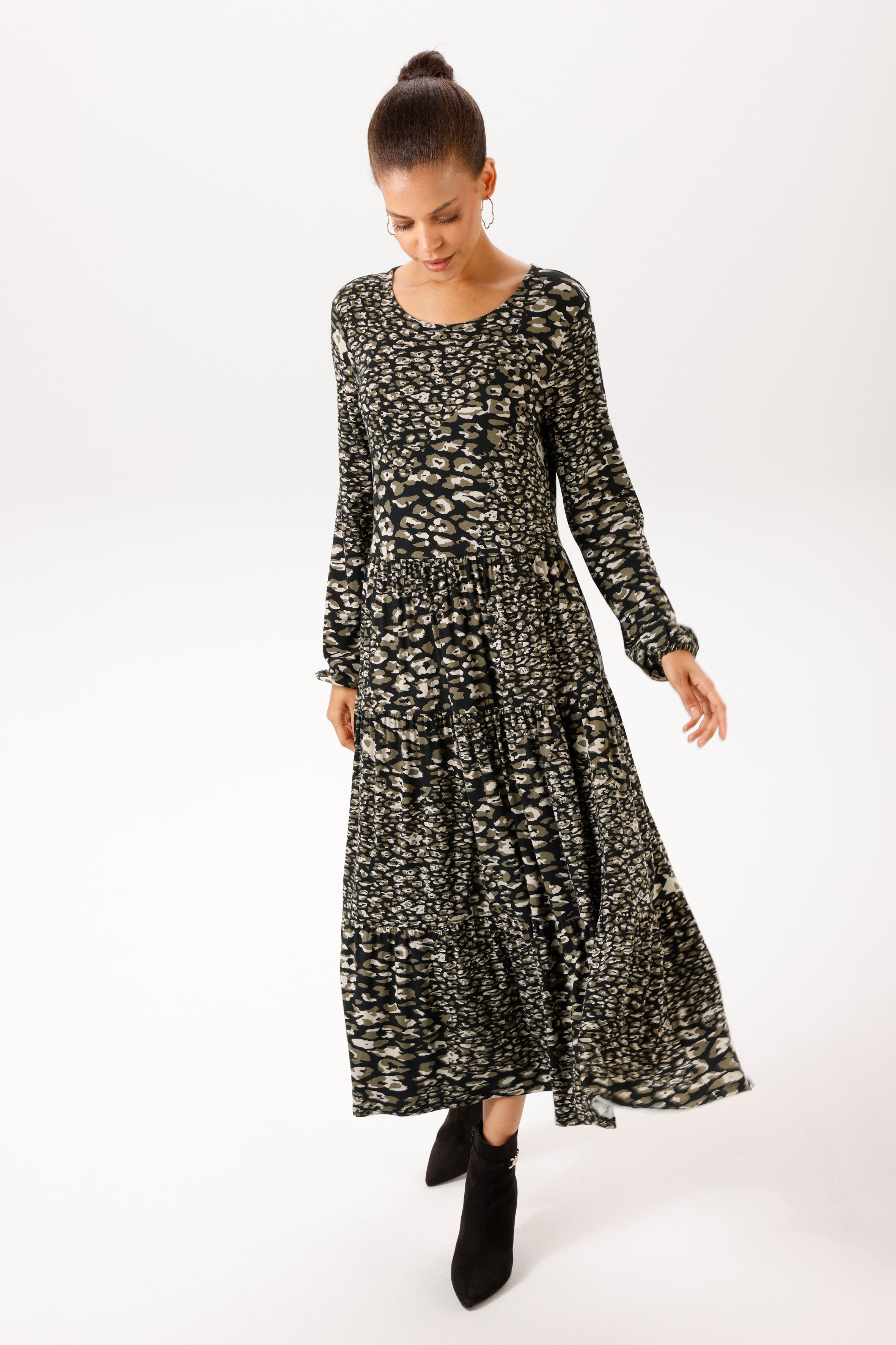 Aniston CASUAL Midikleid mit trendfarbenem, grafischen Alloverdruck - NEUE KOLLEKTION