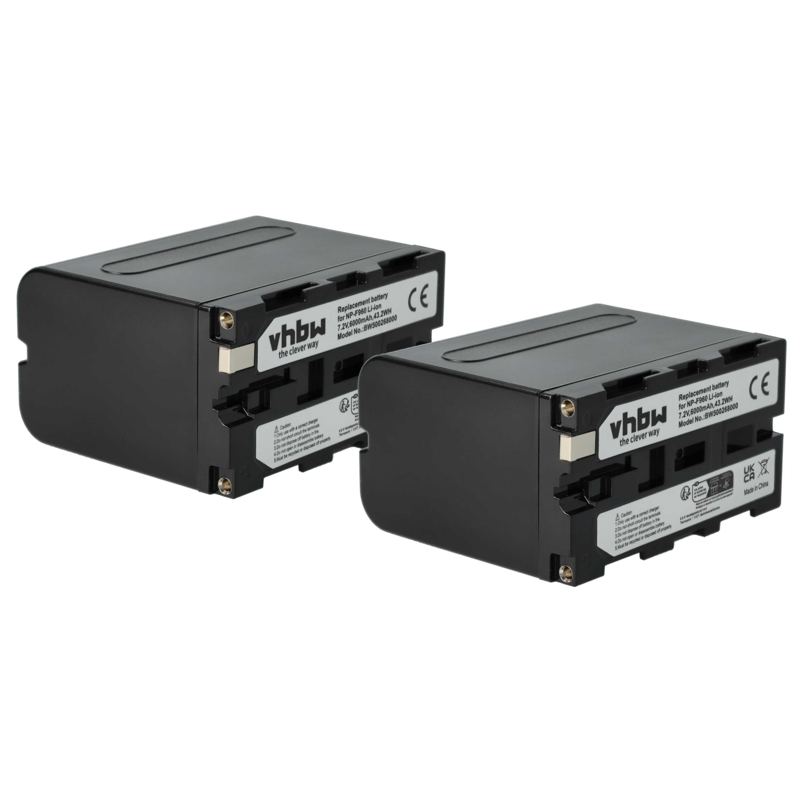 vhbw Akku Ersatz für Sony XL-B3, XL-B2, NP-F975 für Kamera / Camcorder Kamera-Akku Akku Li-Ion 6000 mAh (7,2 V, 2 St), Leistungsfähige Austausch-Akkus für Ihre Videokamera, Wiederaufladbar