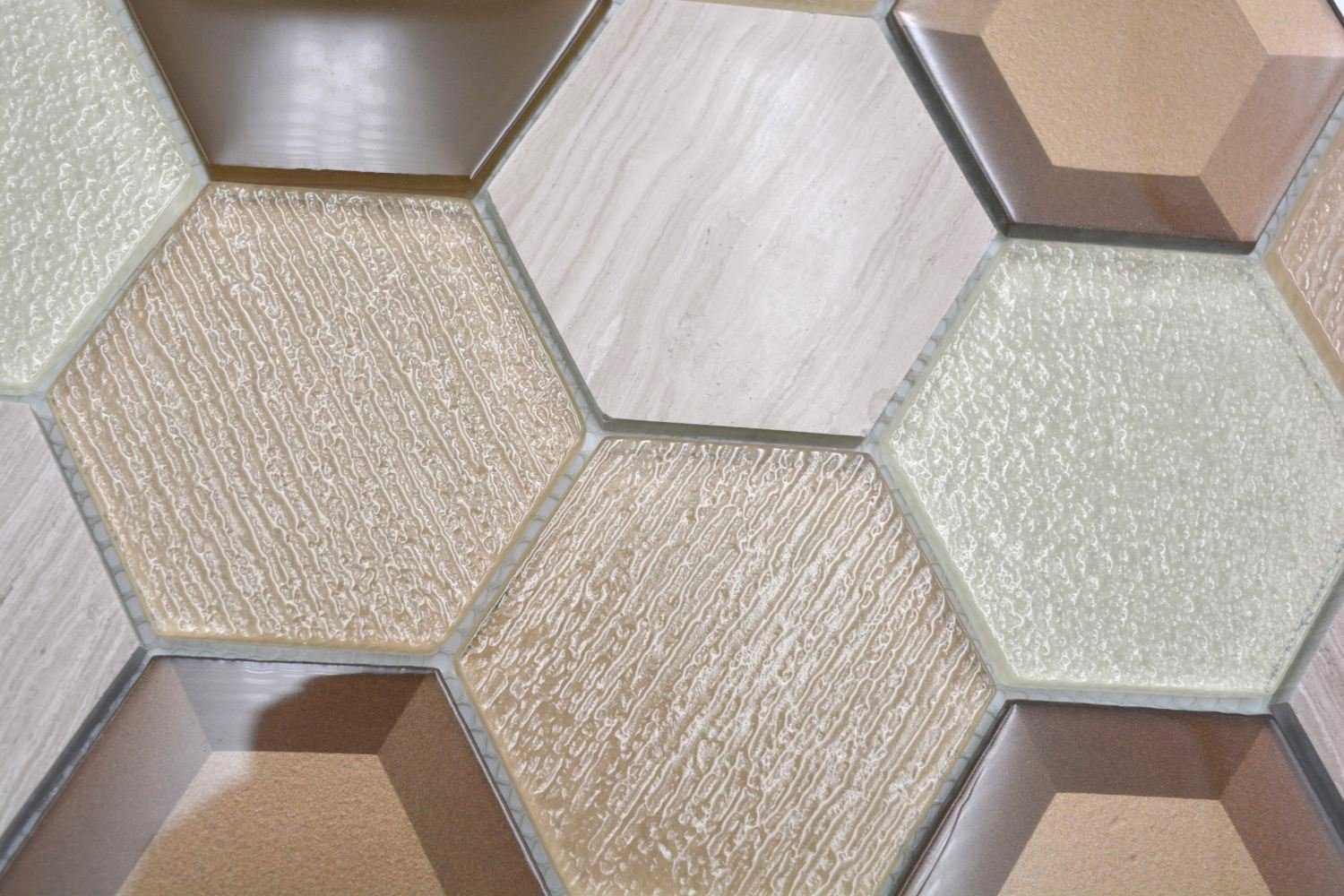 Küchenrückwand Wandverkleidung Glasmosaik / 3D beige Mosani glänzend Matten, Mosaik Dekorative Naturstein 10