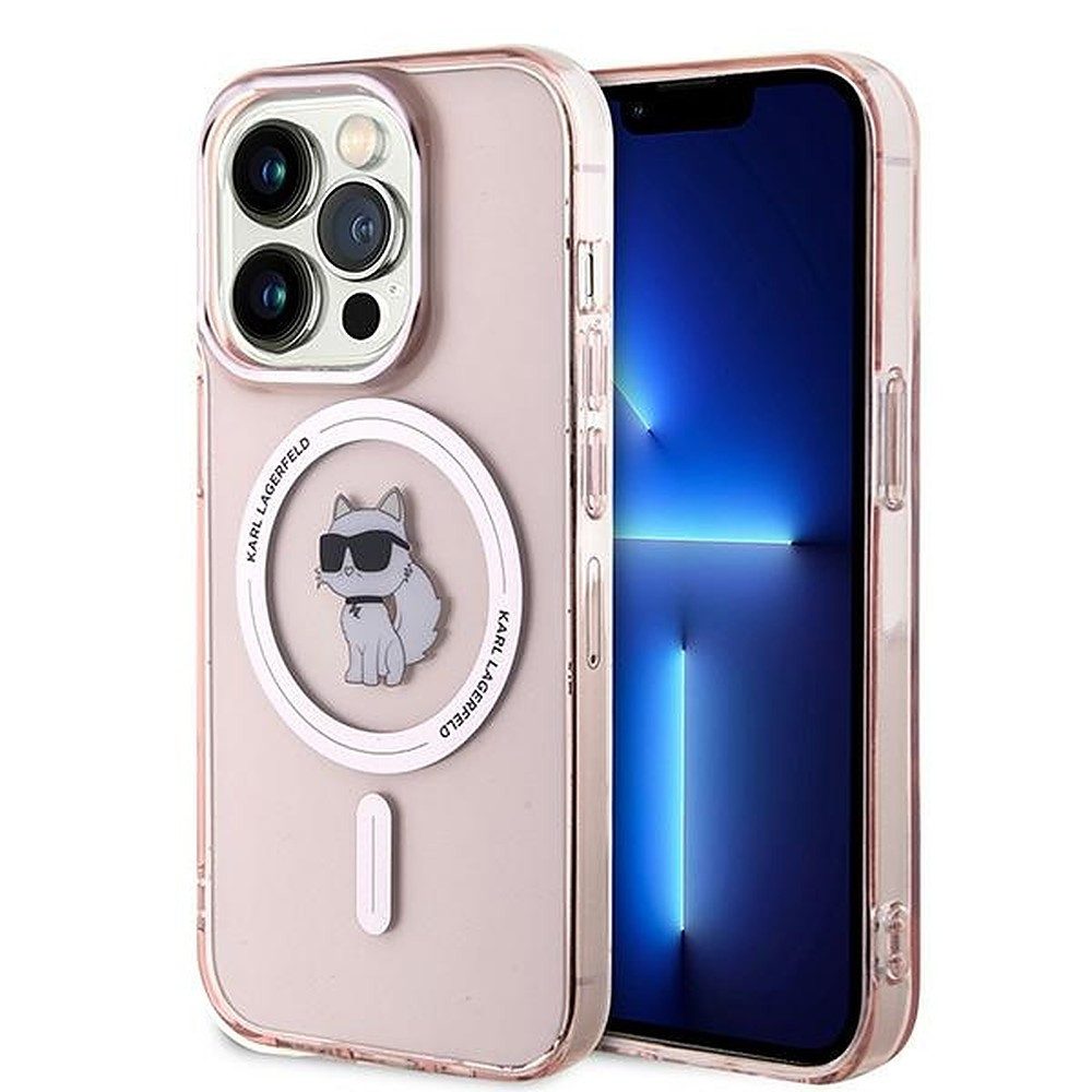 KARL LAGERFELD Handyhülle Schutzhülle Handyschale Magnethülle 6,1 Zoll, MagSafe, Choupette-Motiv, TPU/PC, transparent