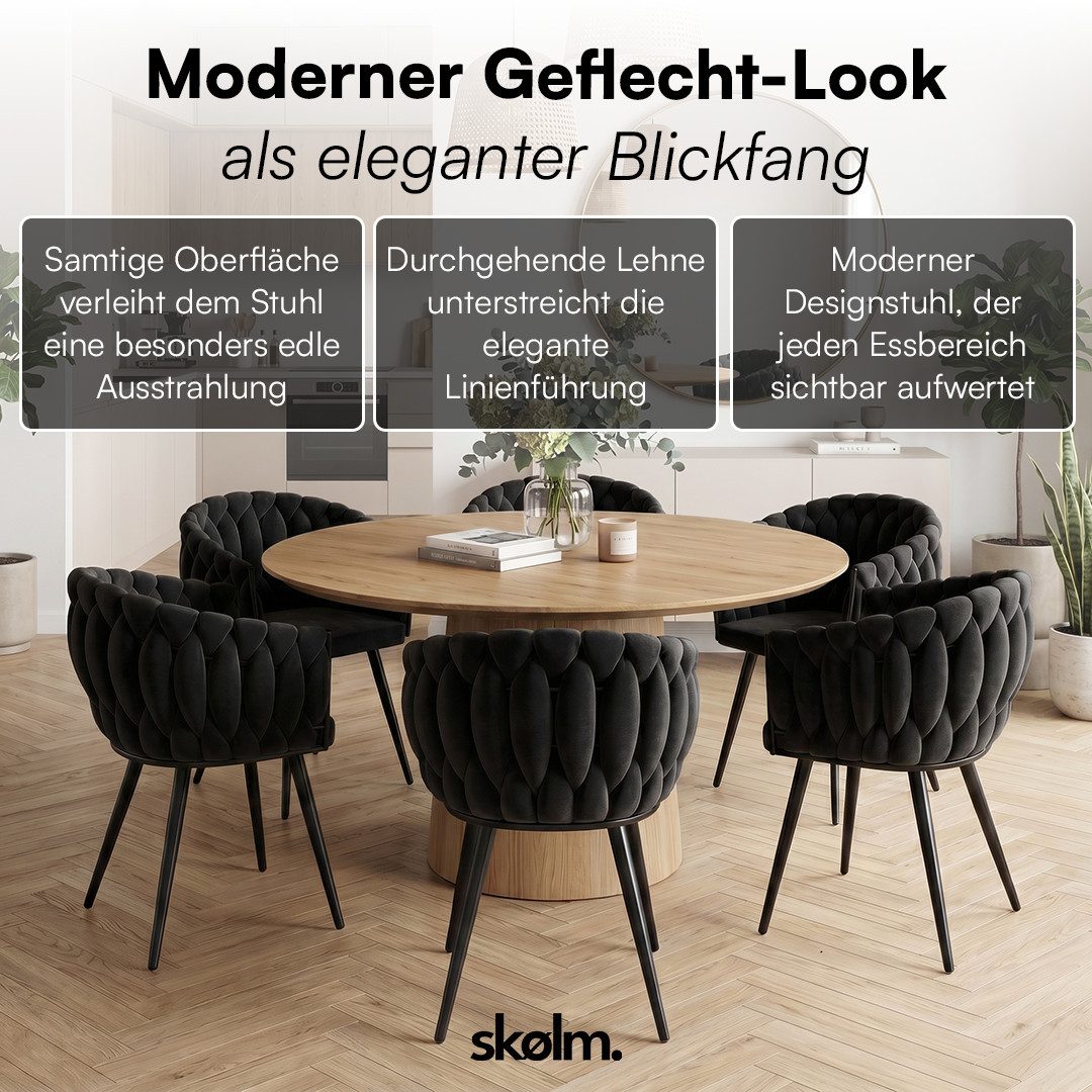 skølm Esszimmerstuhl & Drehstuhl Sudri mit Samtbezug gepolstert (6er Set, schwarz, Metallgestell, 6 St), Armlehnenstühle in Flecht-Look, verfügbar als 2er/4er S – Bild 2 von 5