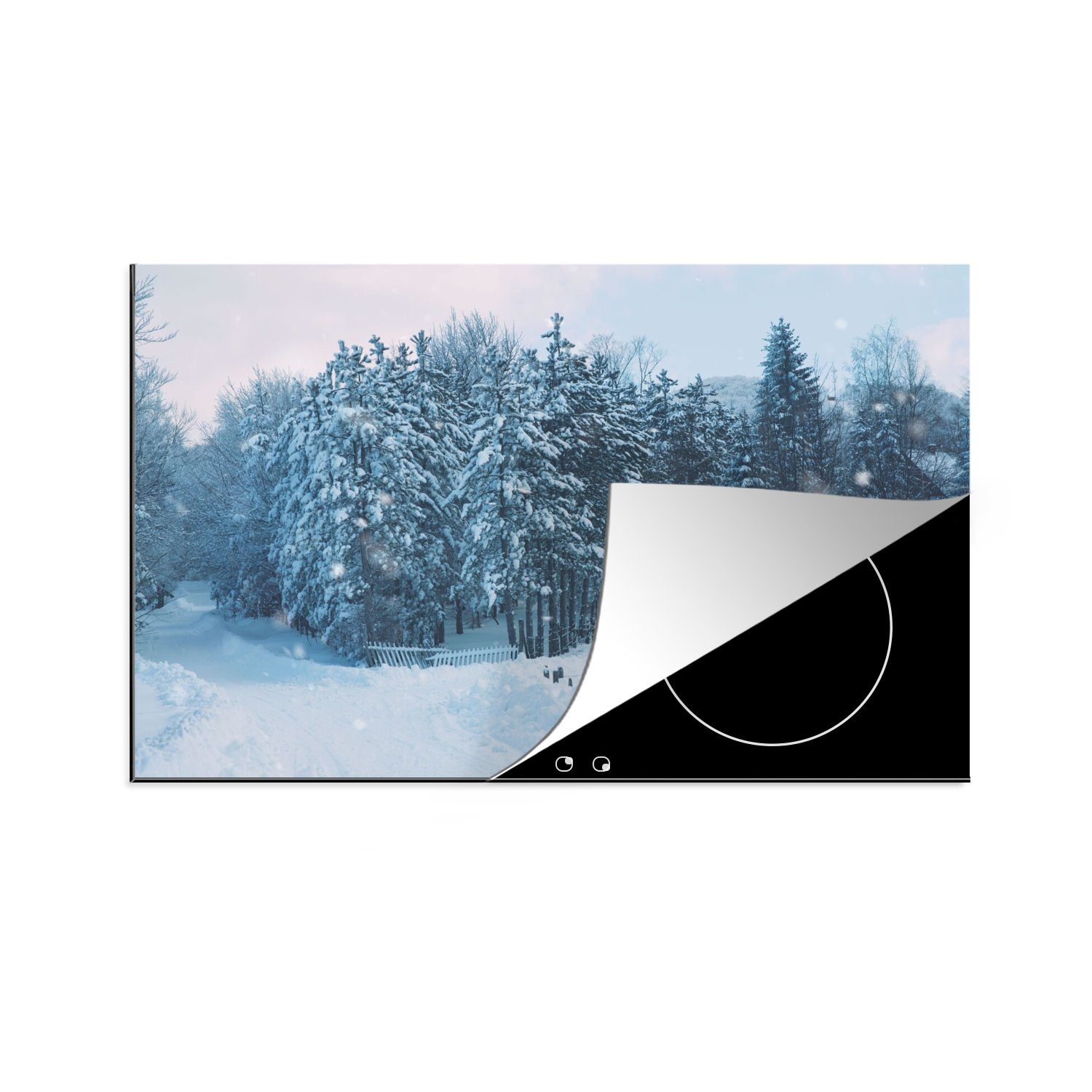MuchoWow Herdblende-/Abdeckplatte - die Vinyl, tlg), Ceranfeldabdeckung Schutz 80x52 - Schnee Wald für Induktionskochfeld (1 küche, Winter, cm