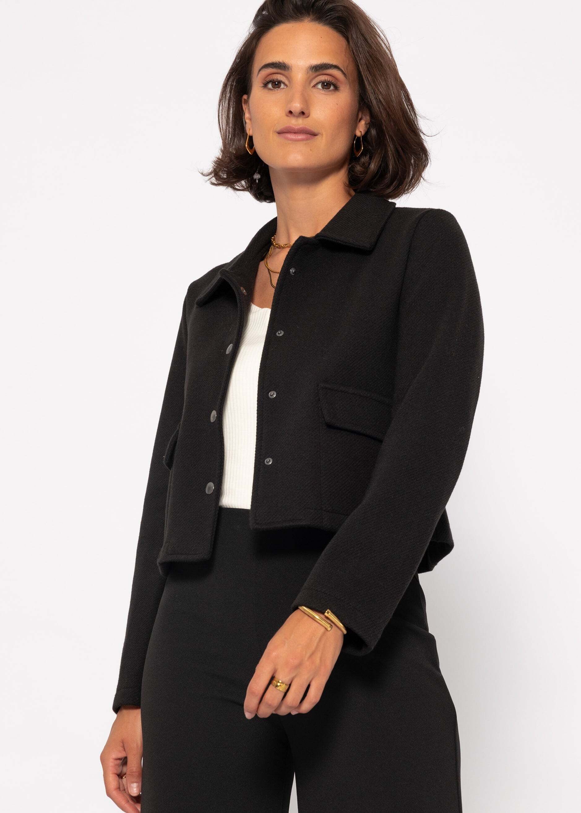 SASSYCLASSY Blusenjacke Kurze Jacke mit Druckknöpfen für Damen Elegante Jac günstig online kaufen