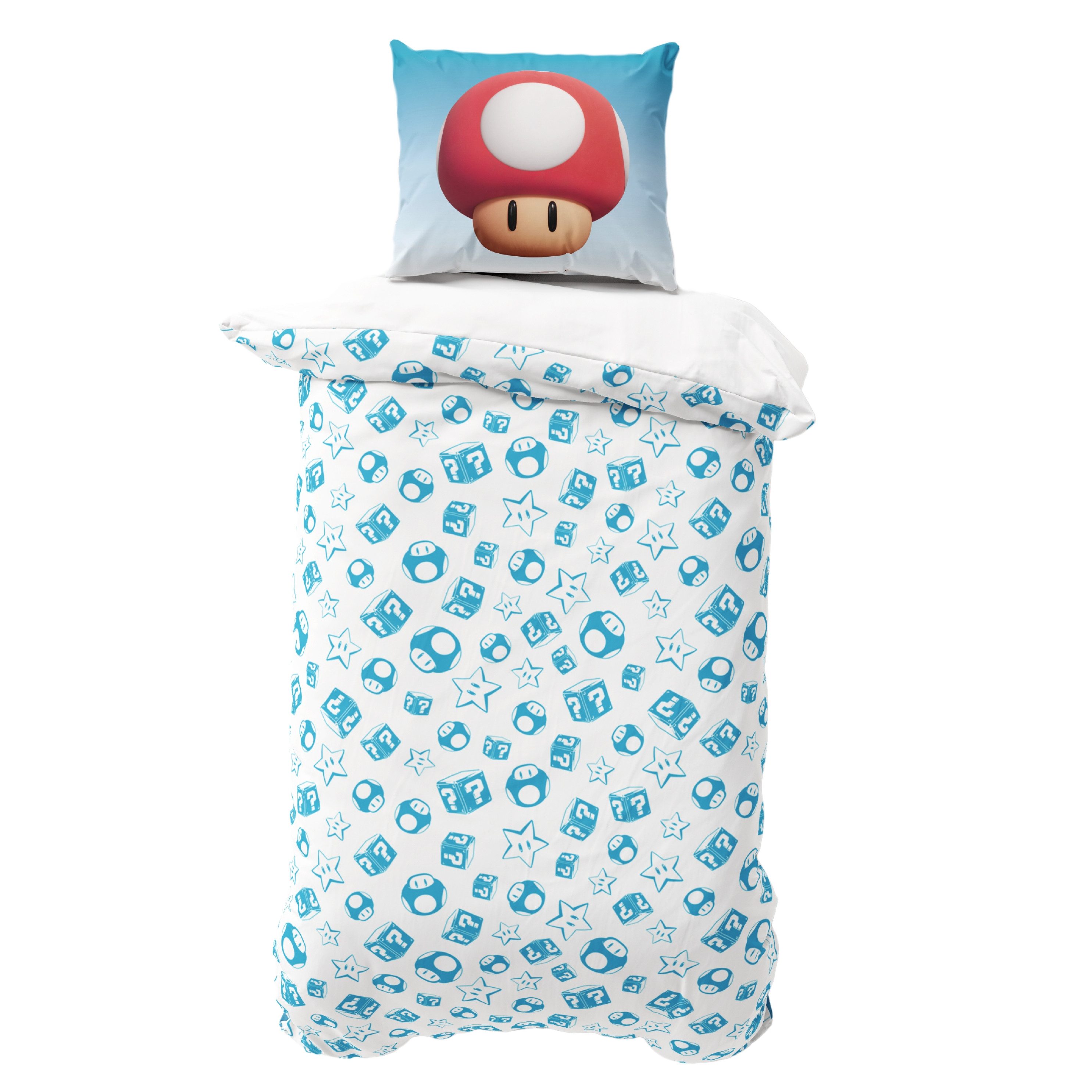 MTOnlinehandel Kinderbettwäsche Nintendo Super Mario, Geschenk für Gamer, Luigi und Toad, Mikrofaser, 2 teilig, Wendebettwäsche für Mädchen und Jungs, 135x200 + 80x80 cm, Gaming