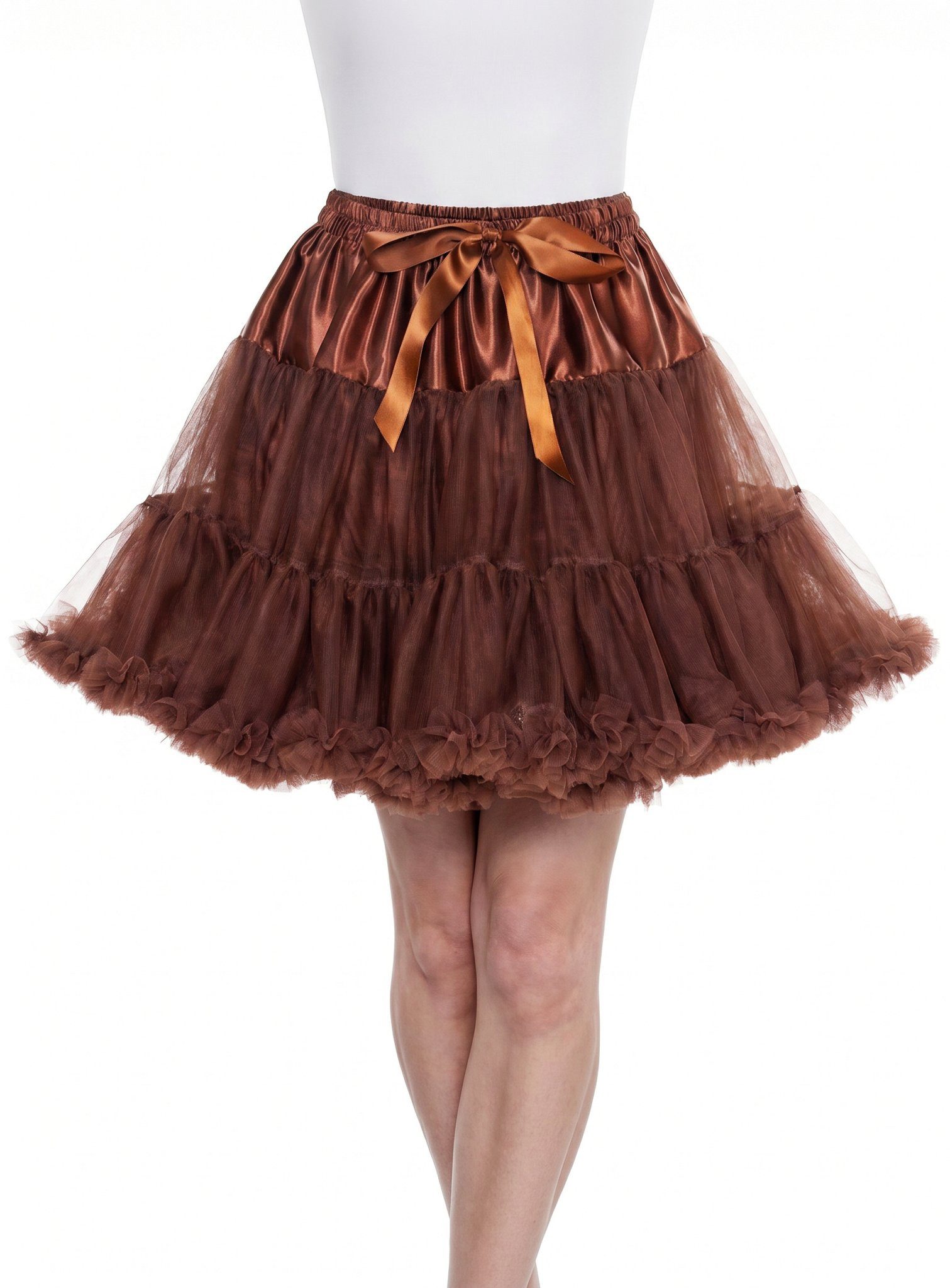 Metamorph Kostüm Rüschen Tutu braun, Hochwertiger Petticoat mit Schleife und Rüschensaum