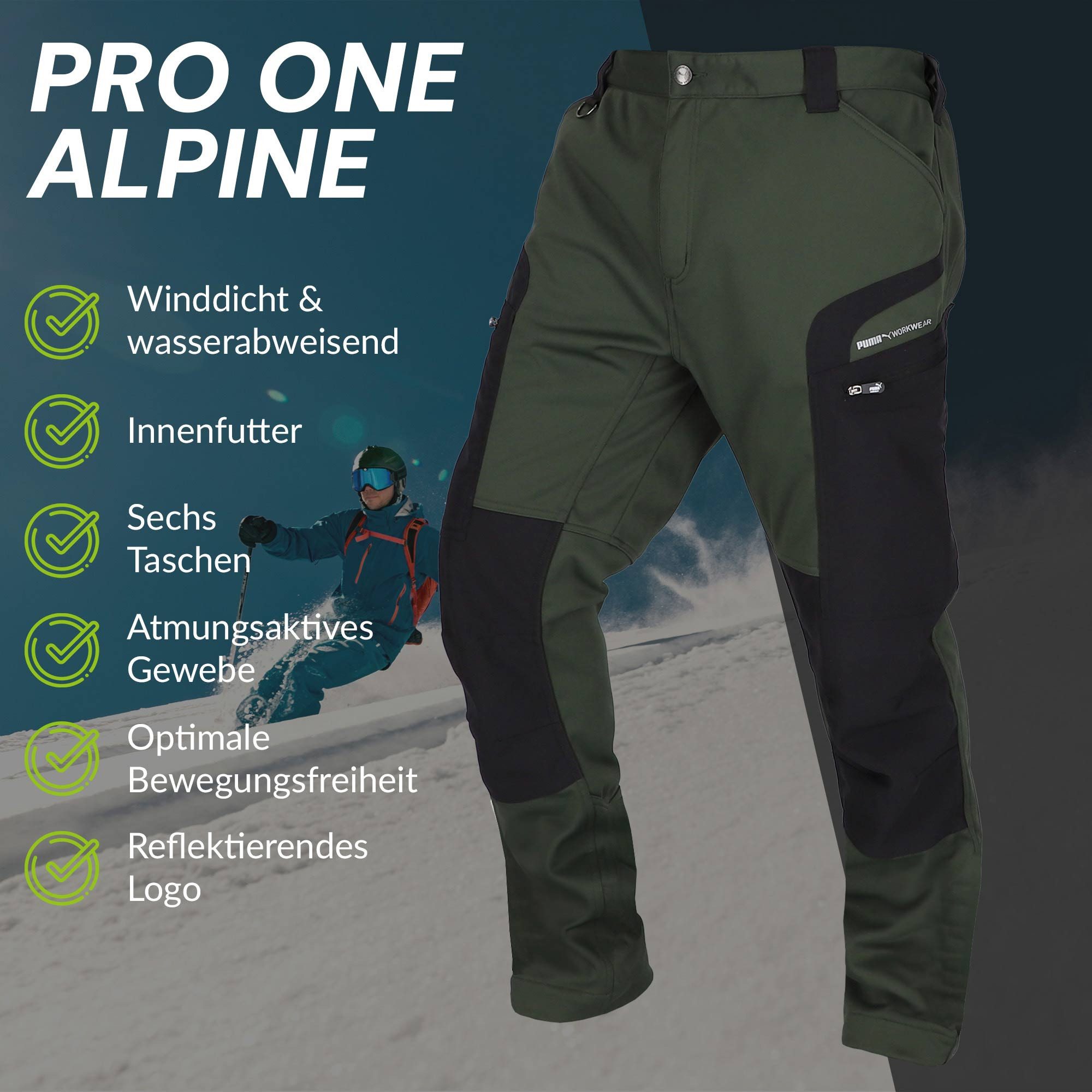 PUMA Workwear Arbeitshose ProOne Alpine gefütterte Hosen Herren - Outdoor Hosen für Herren Winddichte, Wasserabweisende & elastische Arbeitshose für den Winter