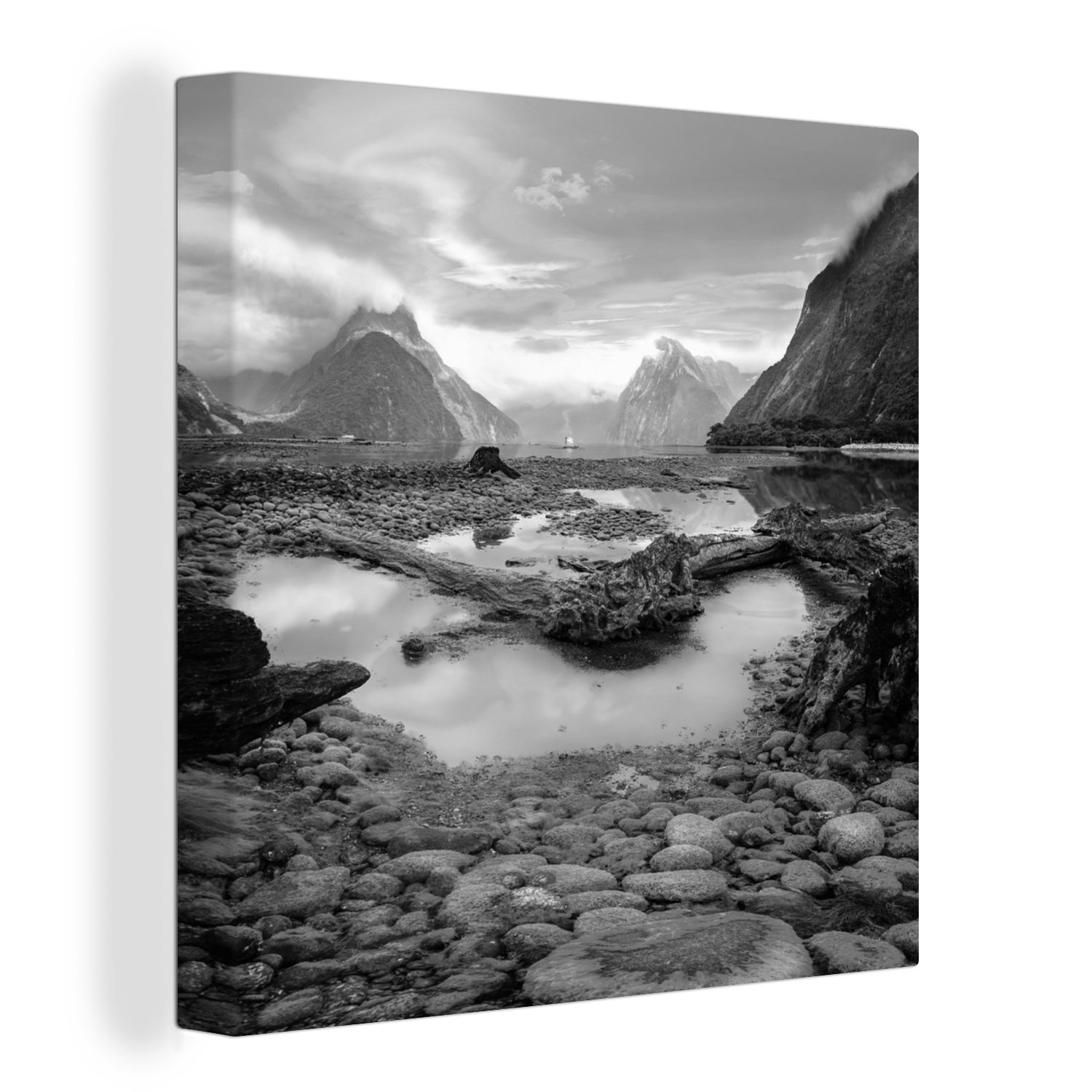 OneMillionCanvasses® Leinwandbild Weiß, - (1 Schlafzimmer - Berg Leinwand Schwarz Wohnzimmer - Bilder für St), Neuseeland