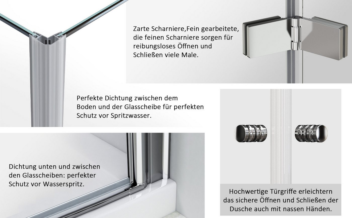 Thumbnail - Hopibath Walk-in-Dusche Duschabtrennung faltbar Duschwand für Dusche, Sicherheitsglas, (Duschtrennwand, 180° faltbar), m...