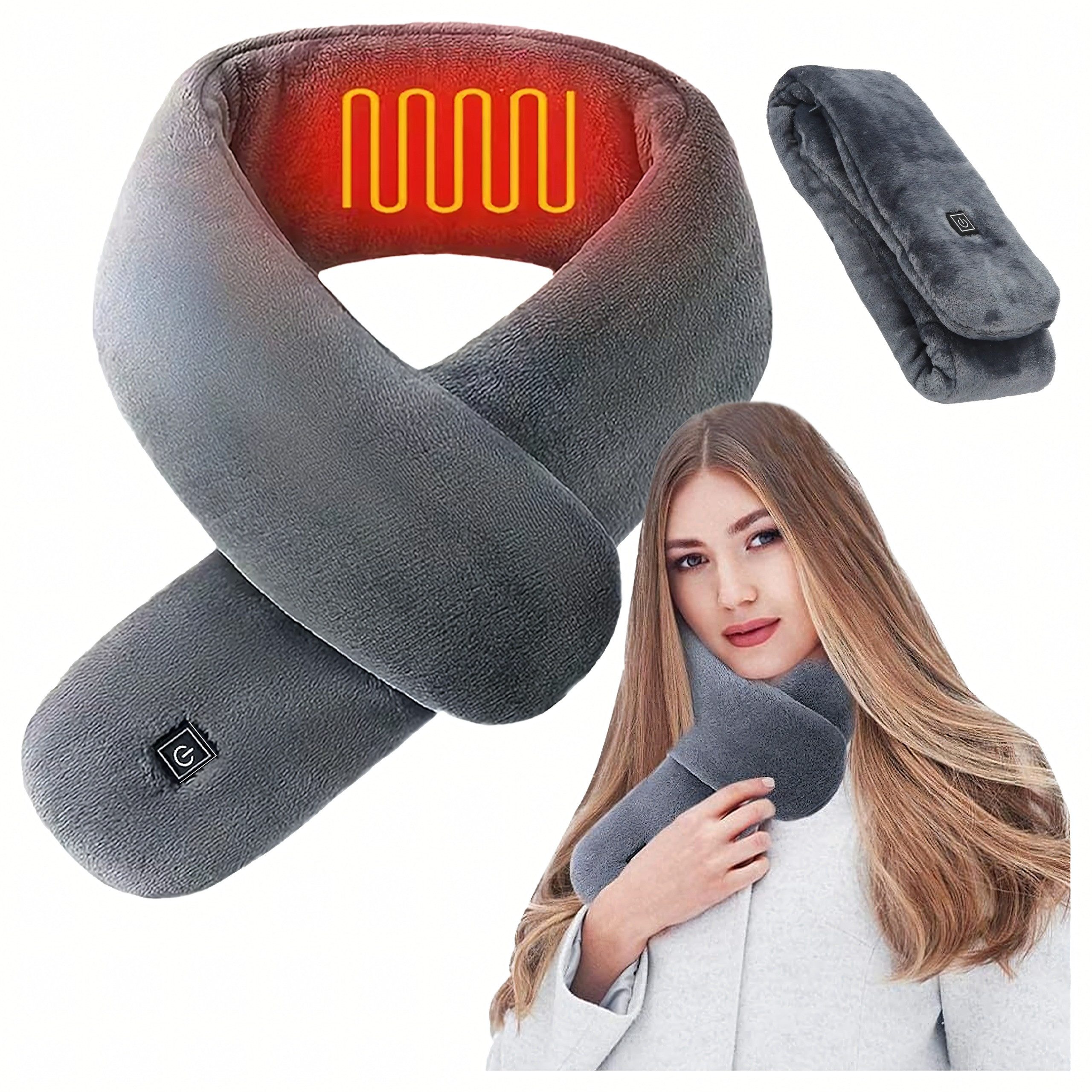Realb2b Nackenhörnchen Heizschal USB beheizter Schal 3 Stufen Winter Wärmeschal grau, USB Heizschal 3 Stufen Wärmeschal 80x10 cm grau ohne Powerbank, Heizschal USB Wärmeschal 3 Stufen Winter Schal beheizt grau, 3 Heizstufen USB Betrieb waschbar weich leic