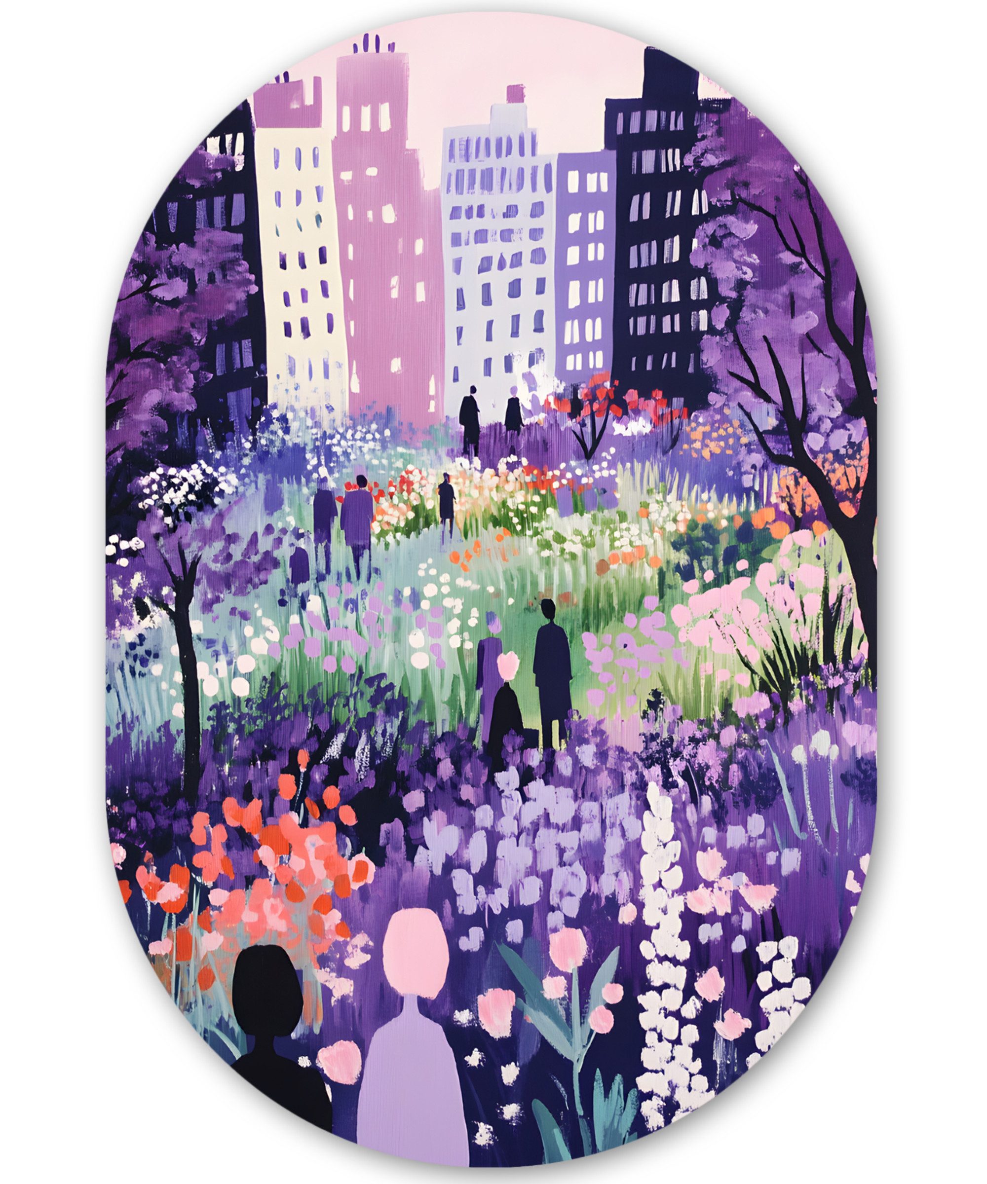 MuchoWow Gemälde Park - Bäume - Blumen - Gebäude, Fotodruck (1 St), Wandbild Oval, Wohnzimmer oder Schlafzimmer Wanddekoration, 40x60 cm