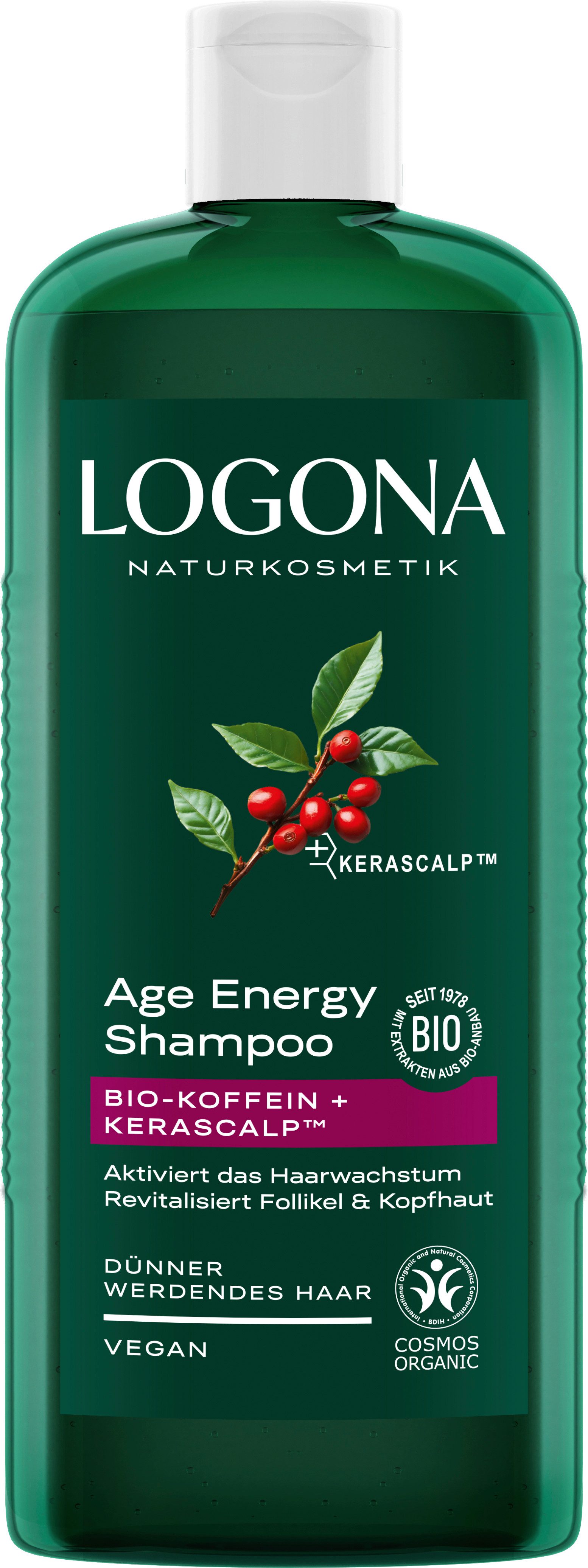 LOGONA Haarshampoo AGE ENERGY SHAMPOO, für alle Haartypen, vegane Formel, mit pflanzenbasierter Pflegebasis