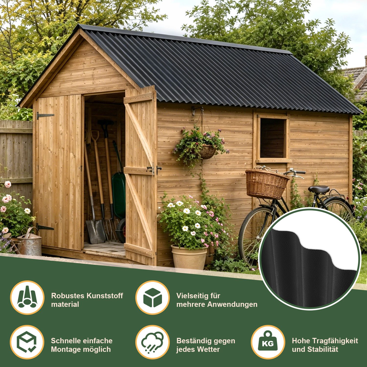 Clanmacy Wellplatte ASA Wellplatten 5er Set Anthrazitgrau 117 x 93 cm 1,5 mm für Carport, (5-St)