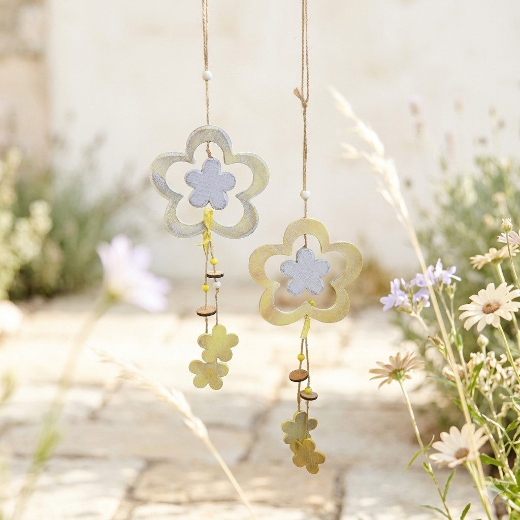 Denk Dekohänger Hänger Holzblume 2er Set ca. 50 cm - Dekoration (Set, 2 St., 2), Holzanhänger für Innen- und Außendeko im 2er-Set Holzdeko