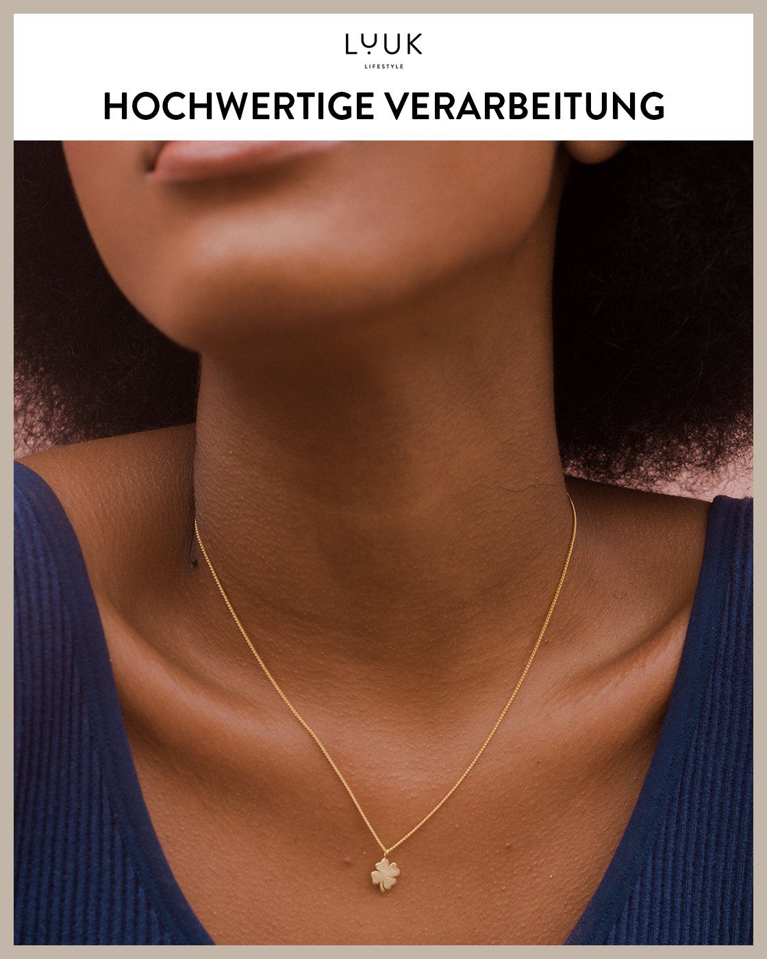 Trendschmuck, Look und LUUK Kleeblatt, Silberkette Gold moderner frischer LIFESTYLE