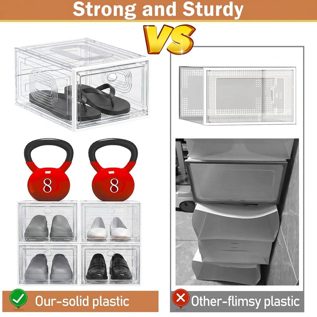POPOLIC Schuhkiste 6/9/10 Stück Schuhboxen stapelbar Schuhboxen aus klarem Kunststoff (Hartplastik Schuhbox mit Deckel, 6 St., Schuhorganisatoren mit Magnettür für Größe 46 - Hartplastik), faltbar und stapelbar, für Stöckelschuhe,Pumps, Schuhaufbewahrung