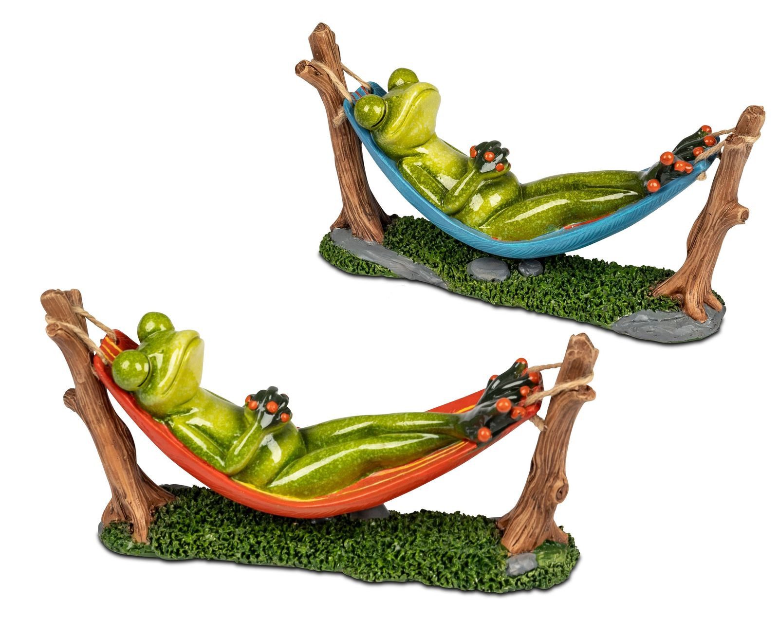 formano Sammelfigur 2er Set Frosch in Hängematte 20cm Handbemalt Dekofigur Froschhausen (2er Set)