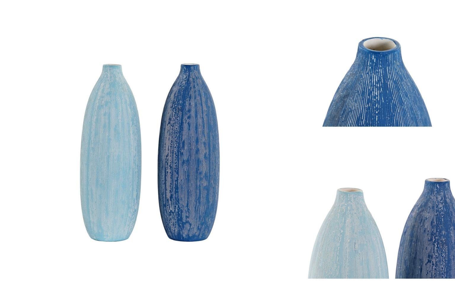 Home Finish Med Dekovase DKD DKD Himmelsblau Antiker Home Vase Dolomite Decor Decor Marineblau