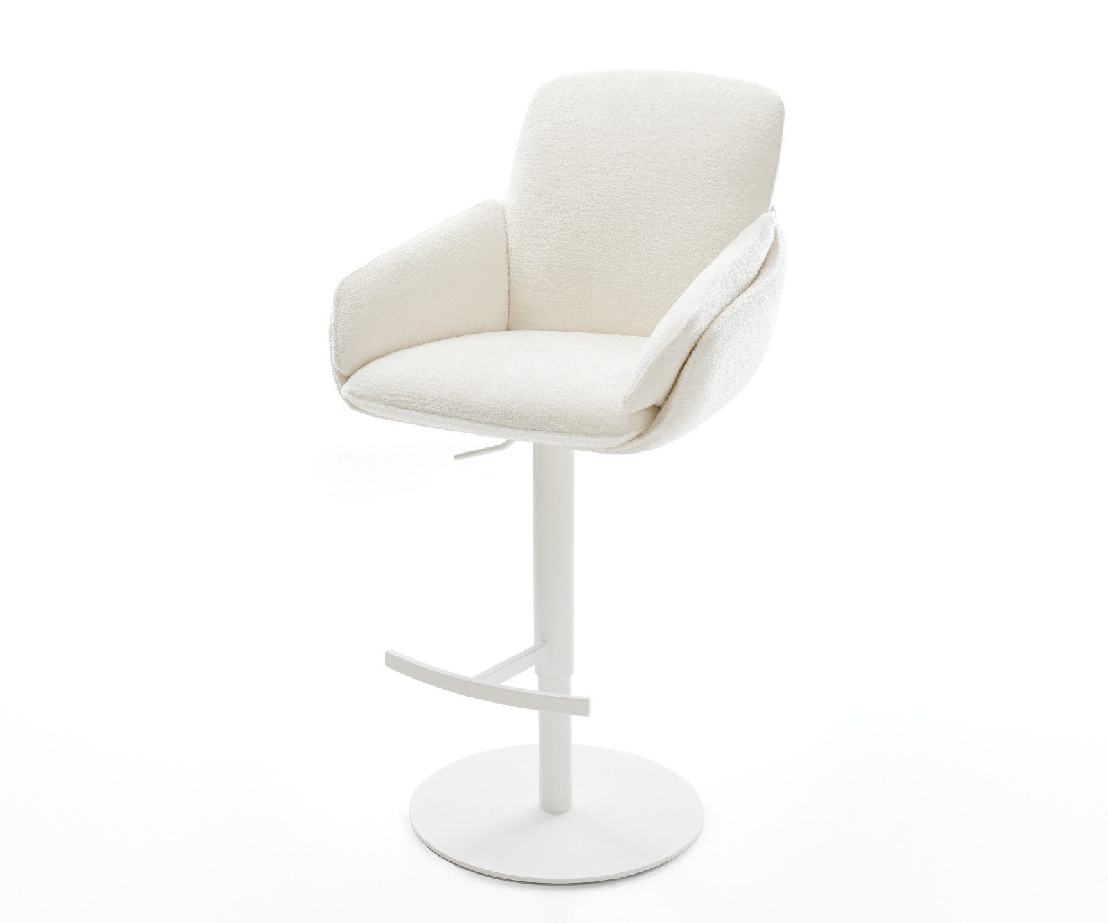 DELIFE Barhocker Luan-Flex, Drehfuß höhenverstellbar Metall Weiß Bouclé Soft Beige