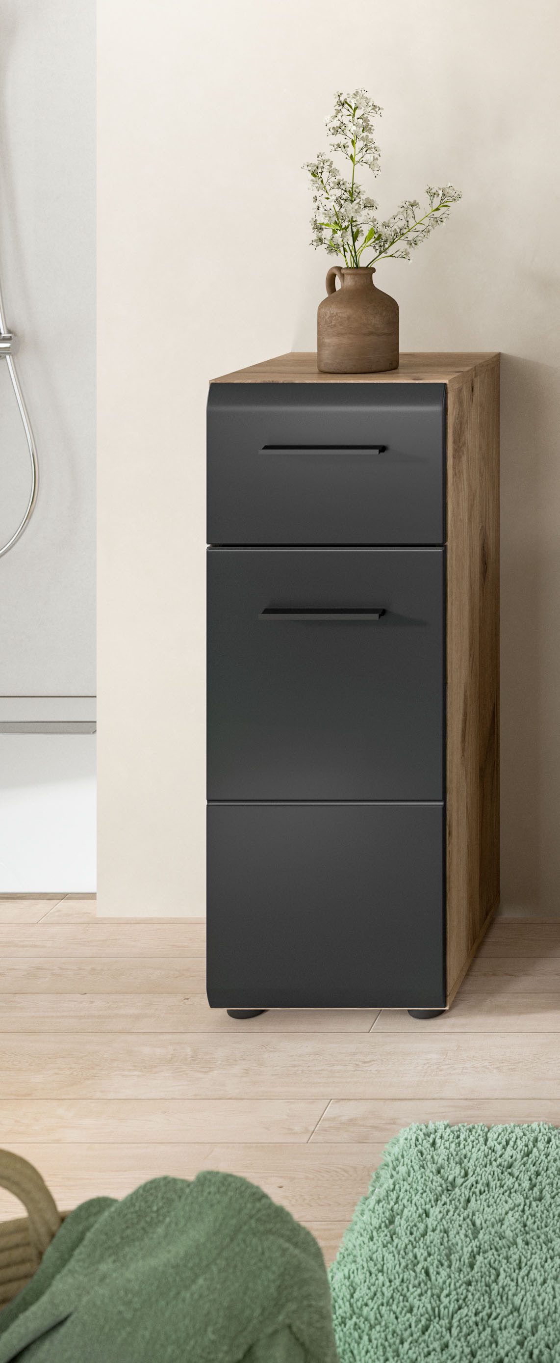 welltime Unterschrank FLORENZ, Höhe 80 cm, 1 Tür, 1 Schubkasten (1-St., TOPSELLER) Türanschlag wechselbar, hochwertige MDF Front, Badschrank, Bad – Bild 2 von 5