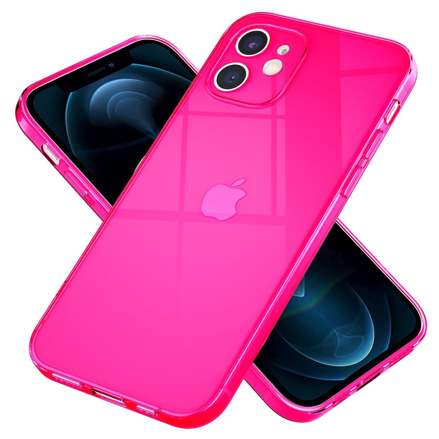 Nalia Smartphone-Hülle Apple iPhone 12 15,5 cm (6,1 Zoll), Klare Neon Silikon Hülle / Bunt Leuchtend / Durchsichtig / Flexibel