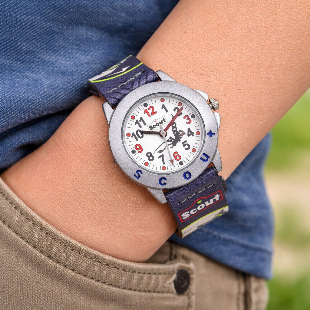 Scout Quarzuhr Kinderuhr 164000048 Dinosaurier Kunstlederband Grau 30 mm