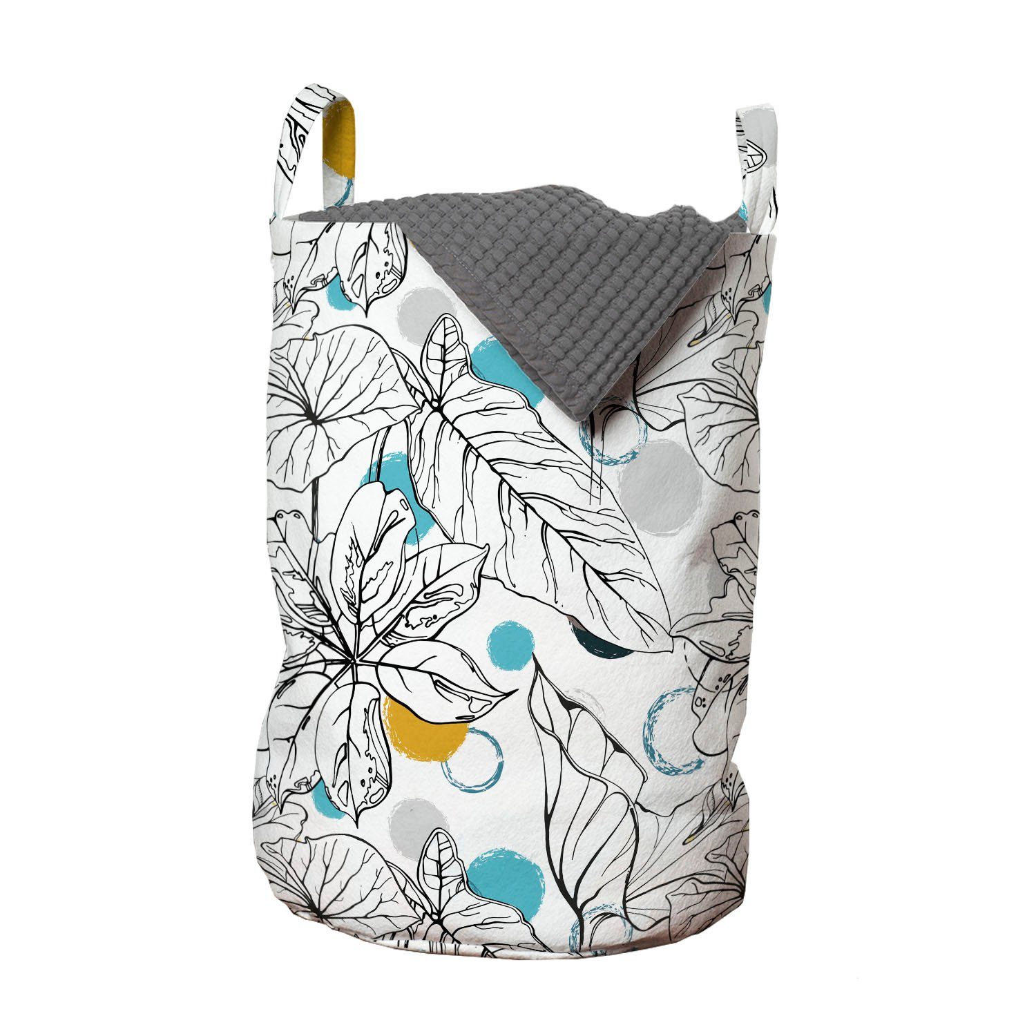 Abakuhaus Wäschesäckchen Wäschekorb mit Griffen Kordelzugverschluss für Waschsalons, Blumen Exotische Blatt Blume Zeichnungen