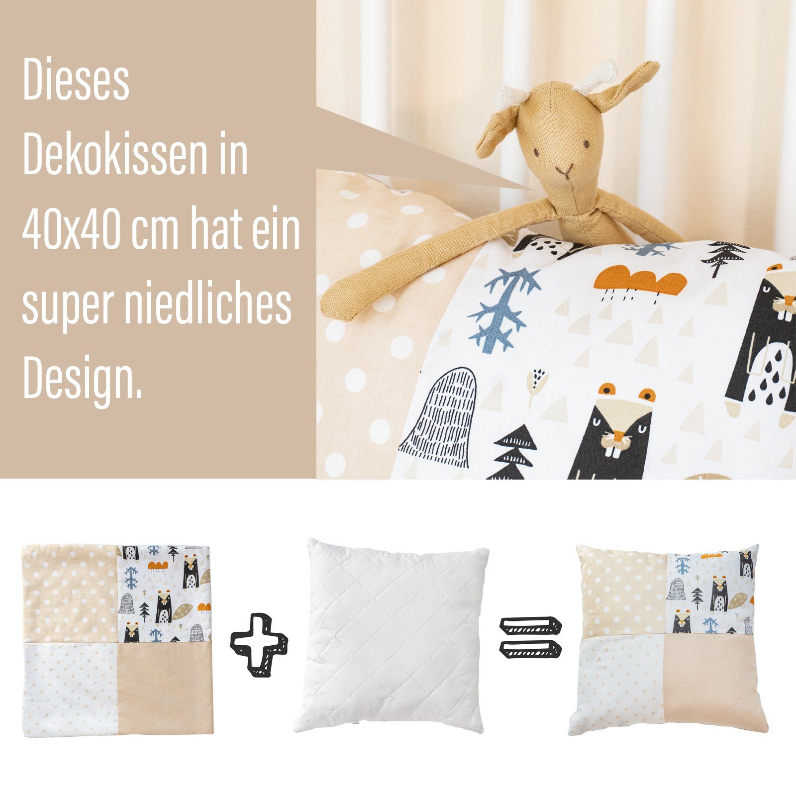 Alcube Betthimmel Kinderzimmer aus Set, & Kissen Deko Deko Wimpelkette - Weiß/Beige Babyzimmer, 40x40 Kinderbett für