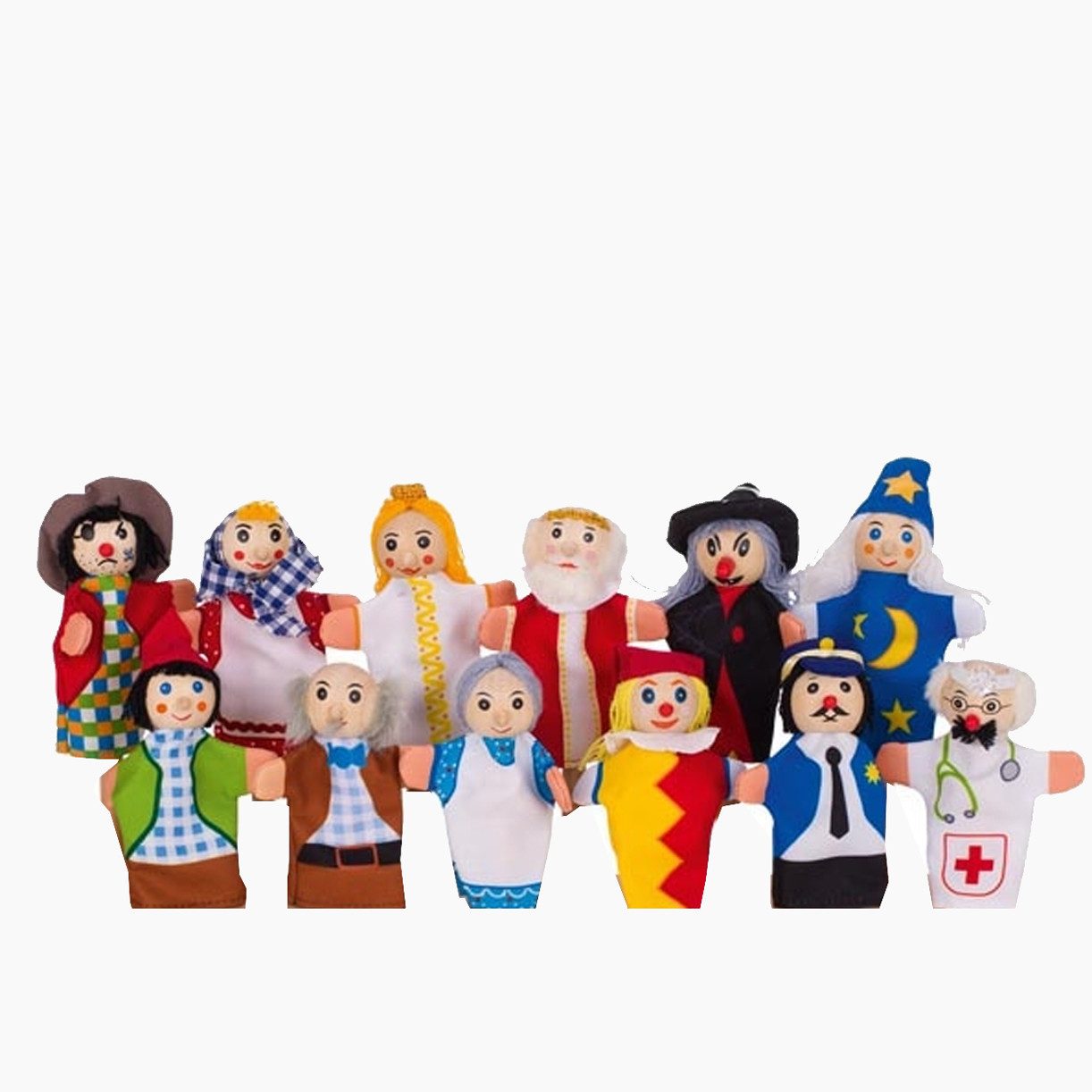 goki Fingerpuppe Fingerpuppenset 1 (Spar-Set, 12-tlg),12 Charaktere wie Zauberer, Räuber und Tiere.