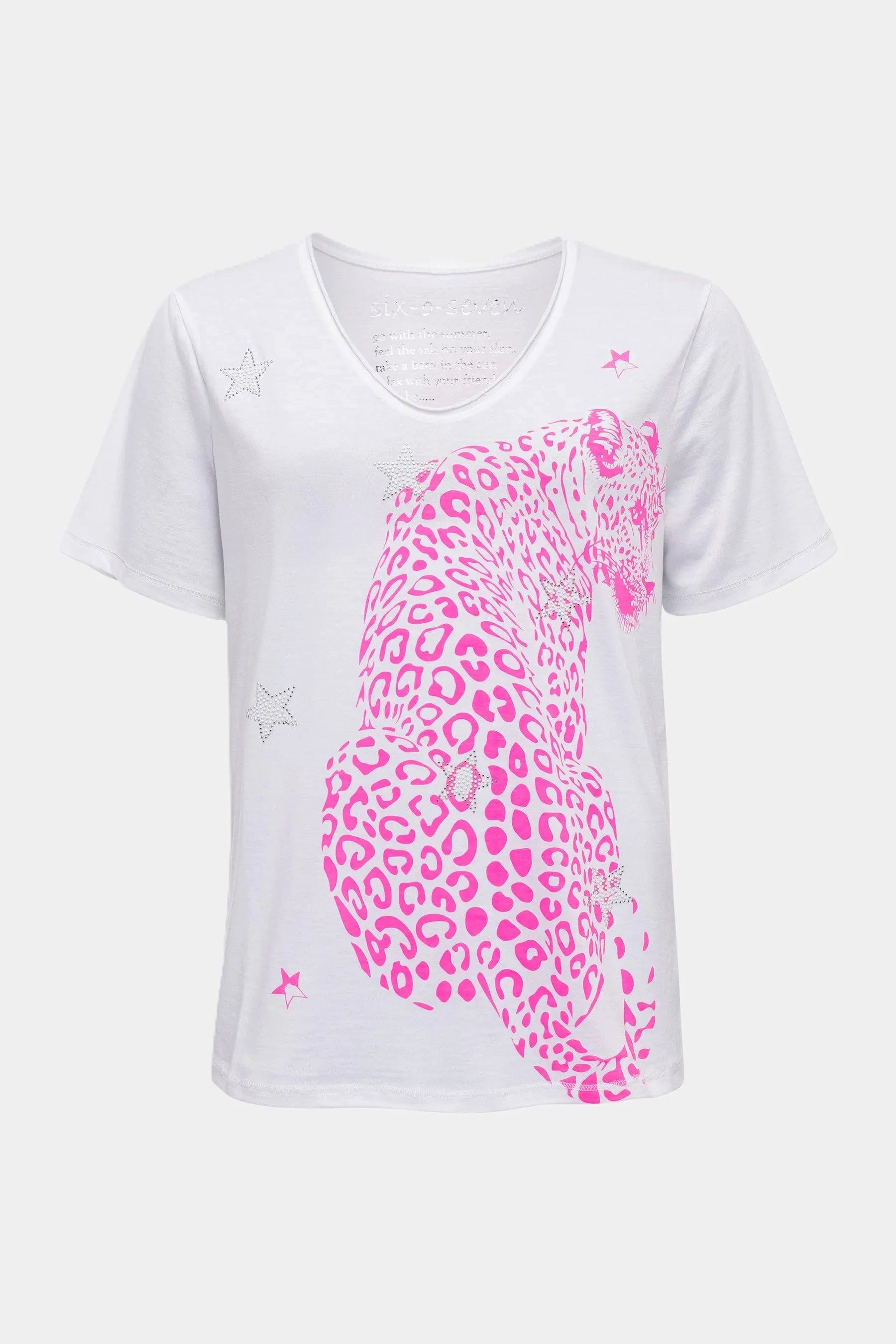 six-o-seven T-Shirt Six-o-Seven T-Shirt mit pinken Leopard-Print WHITE günstig online kaufen