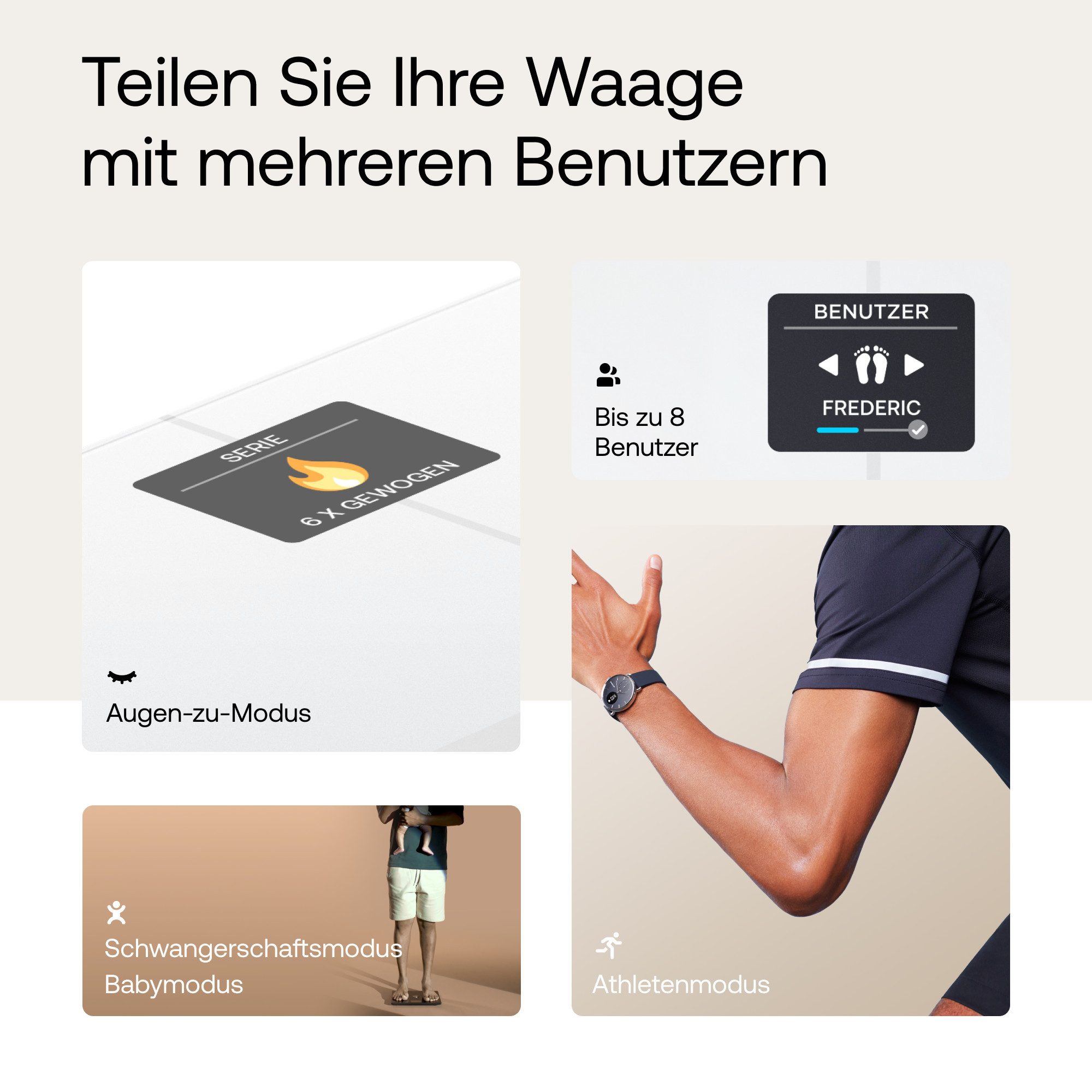 Withings Körper-Analyse-Waage Body Smart, einschließlich Körperfett-/Muskelmasse, automatische Erkennung und Verfolgung von bis zu 8 Benutzern