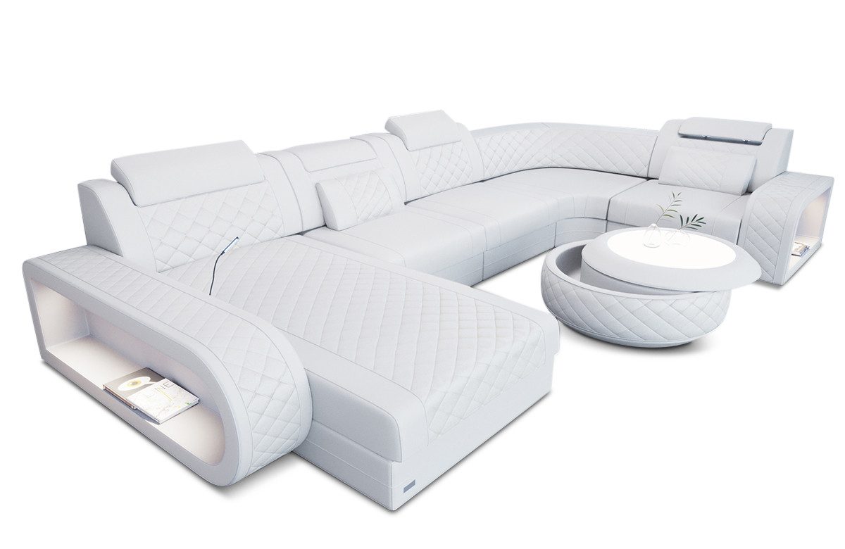 Sofa Dreams Wohnlandschaft Ledercouch Sofa Leder Berlin U Form Ledersofa, Couch, mit LED, wahlweise mit Bettfunktion als Schlafsofa, Designersofa