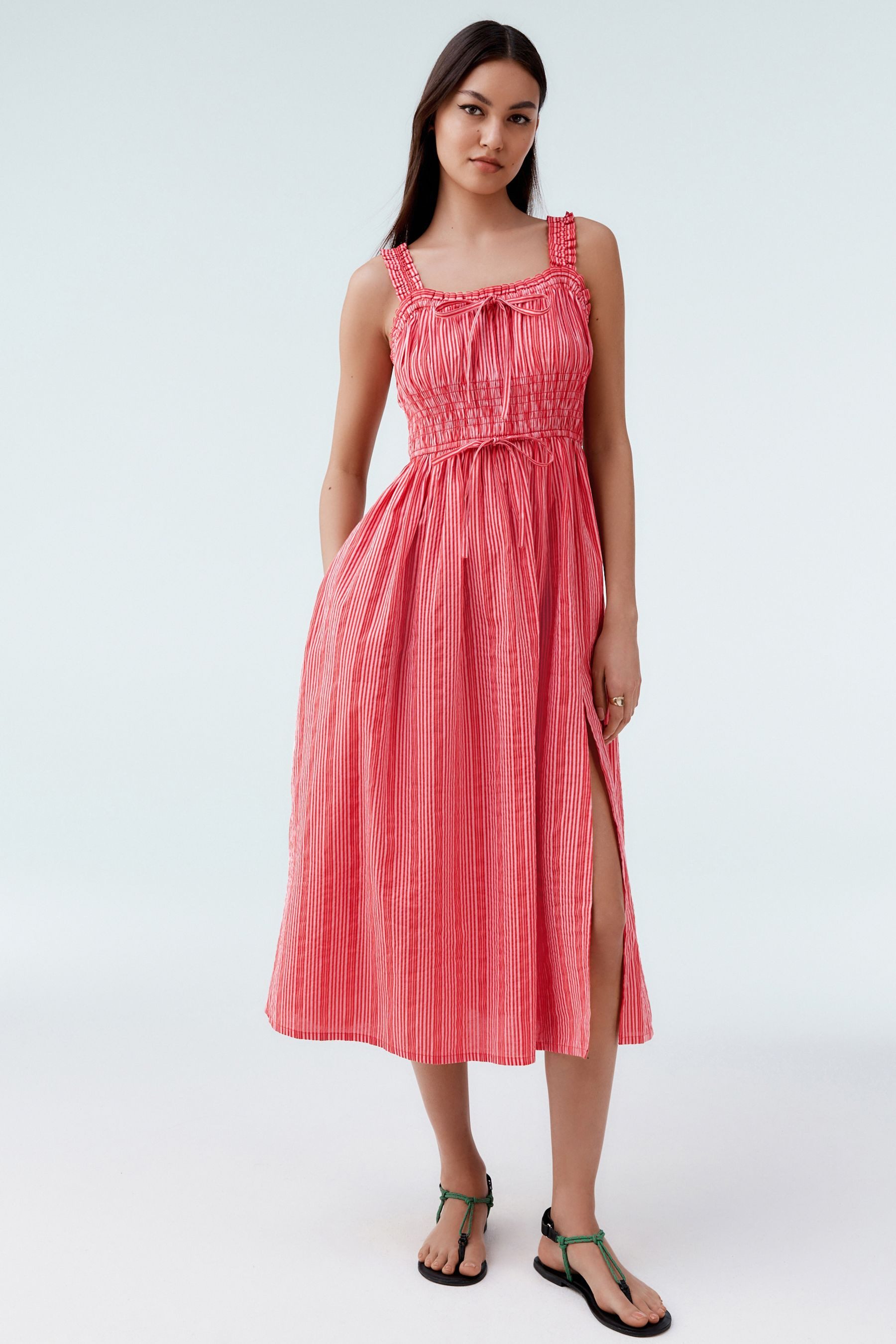 Next Midikleid Mittellanges Kleid mit Bindedetail vorne (1-tlg)