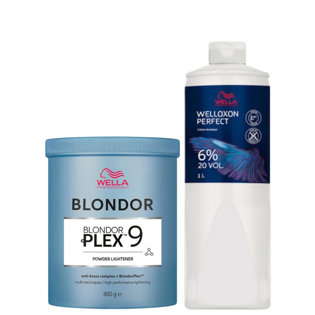 Wella Professionals Blondierpulver Blondor Plex 9 Blondierpulver 800 g + Welloxon Perfect Entwickler 1L