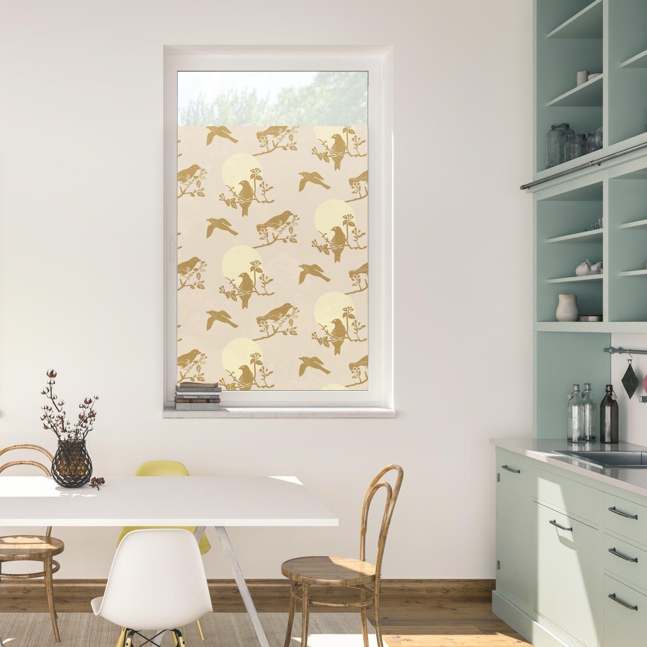 Fensterfolie Fensterfolie selbstklebend, Sichtschutz, Moon Birds - Beige