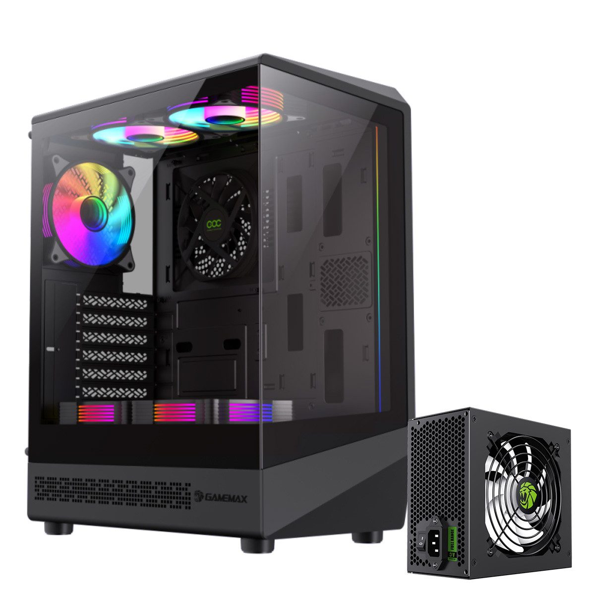 GAMEMAX PC-Gehäuse GAMEMAX SET VISTA COC AB Midi-Tower, 1x USB3.0, 1x USB2.0, 1x USB-C, 400W 80+ Bronze vorinstalliert