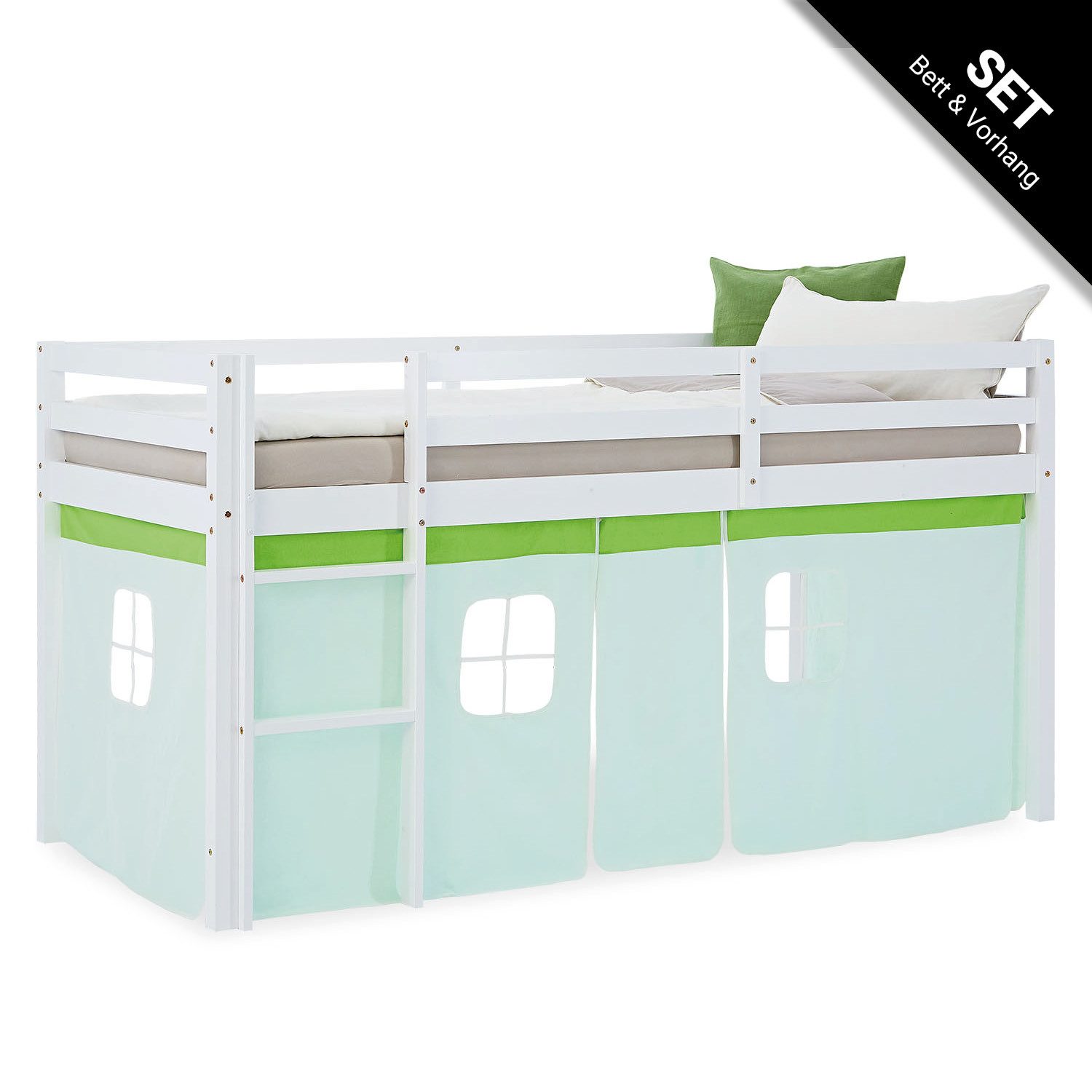 Homestyle4u Hochbett 90x200 Vorhang Stockbett Kinderbett Holz Kiefer Weiß G günstig online kaufen