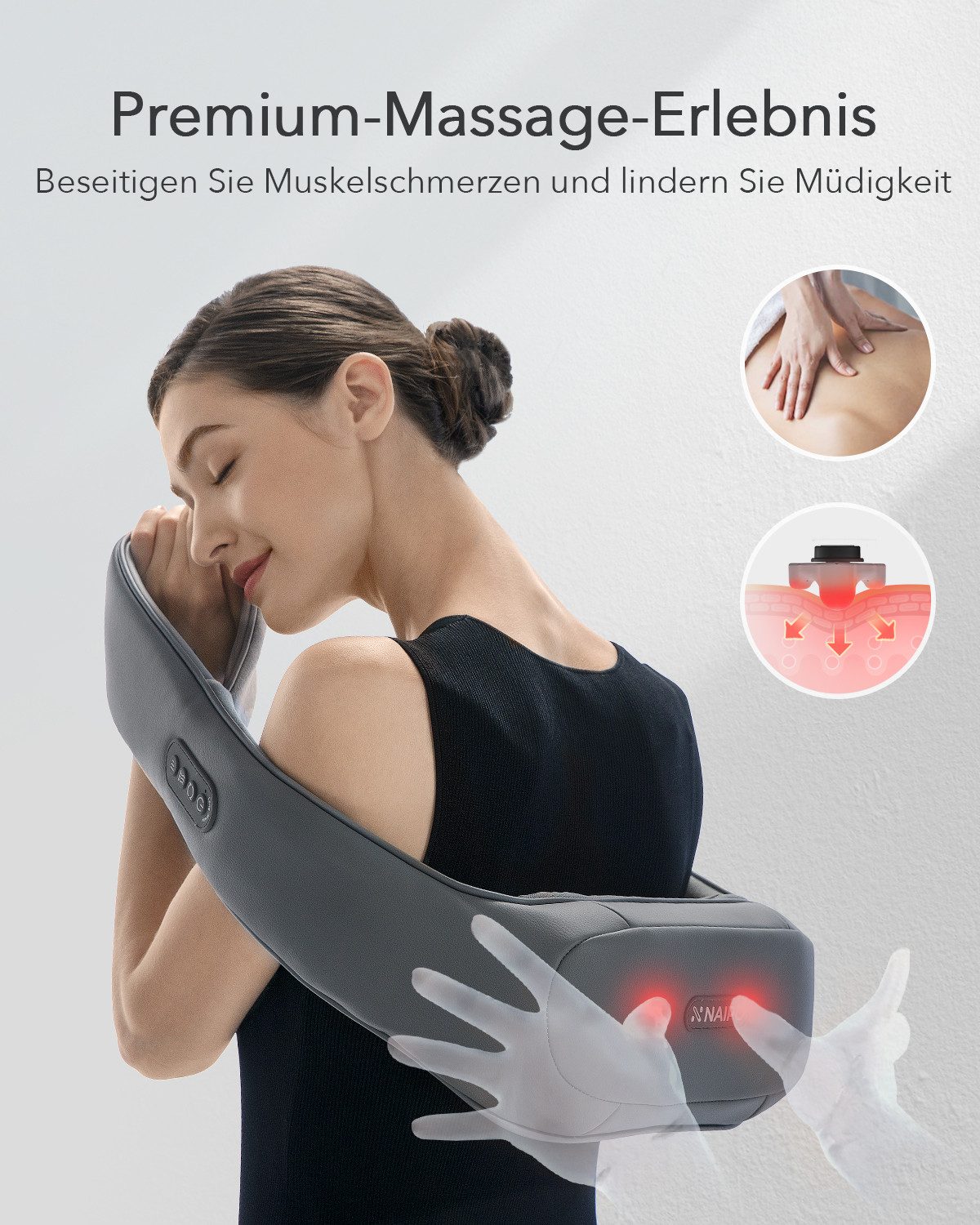 NAIPO Shiatsu-Massagegerät, Kabelloses Schultermassagegerät mit Infrarotwärme