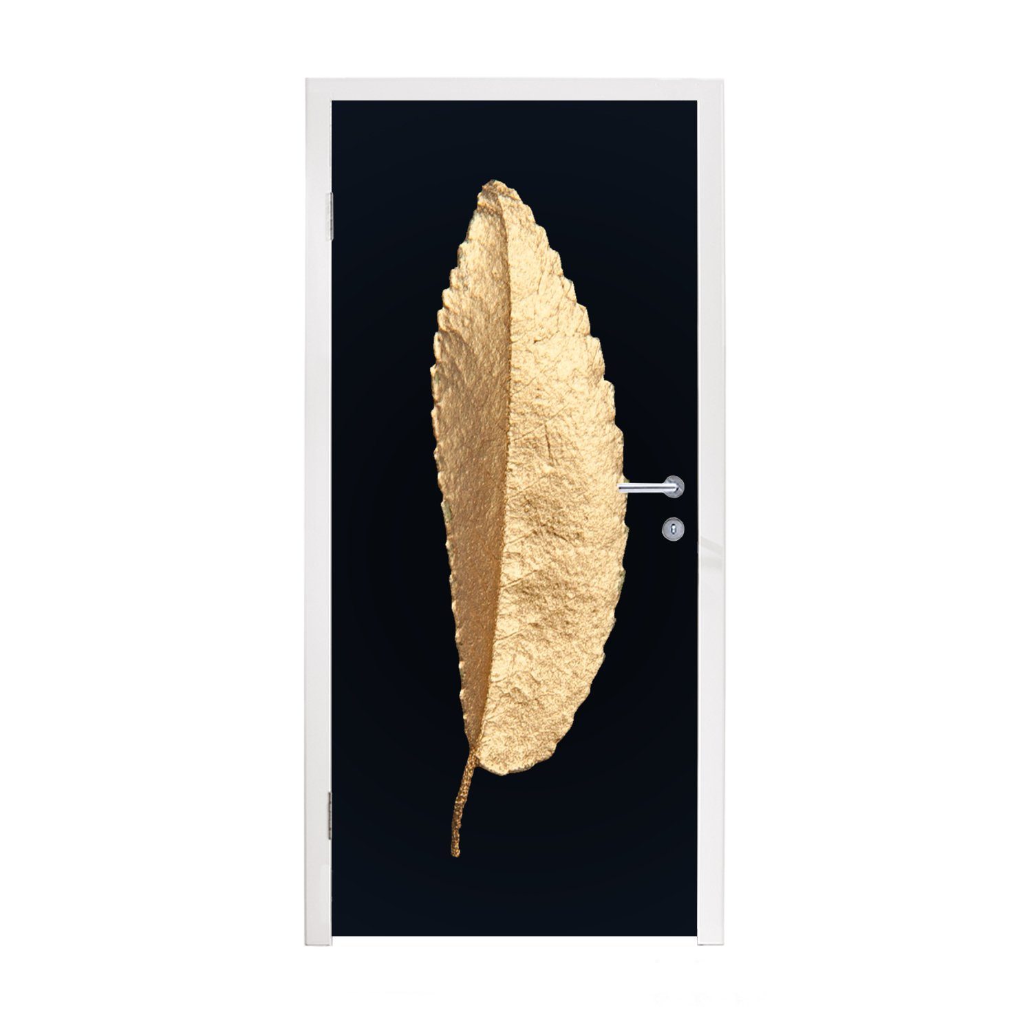 MuchoWow Türtapete Blätter - Schwarz und Gold - Luxus - Chic - Natur, Matt, bedruckt, (1 St), Fototapete für Tür, Türaufkleber, 75x205 cm