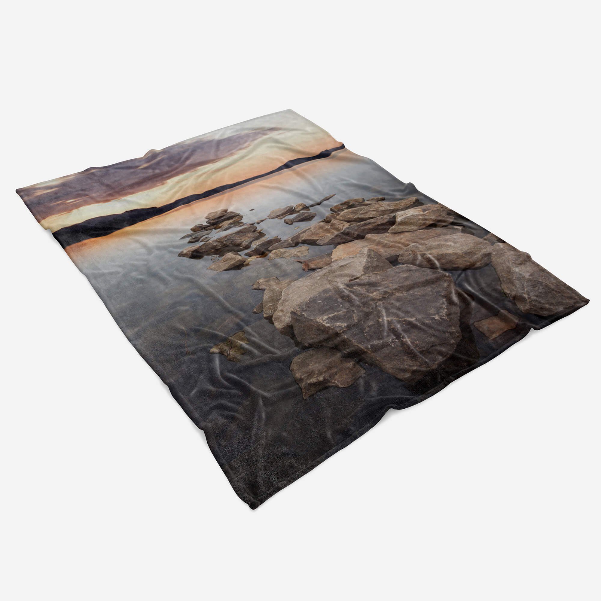 Sinus Art (1-St), Handtücher Strandhandtuch Kuscheldecke Handtuch mit Horizon, Meer Handtuch Berge Saunatuch Fotomotiv Baumwolle-Polyester-Mix
