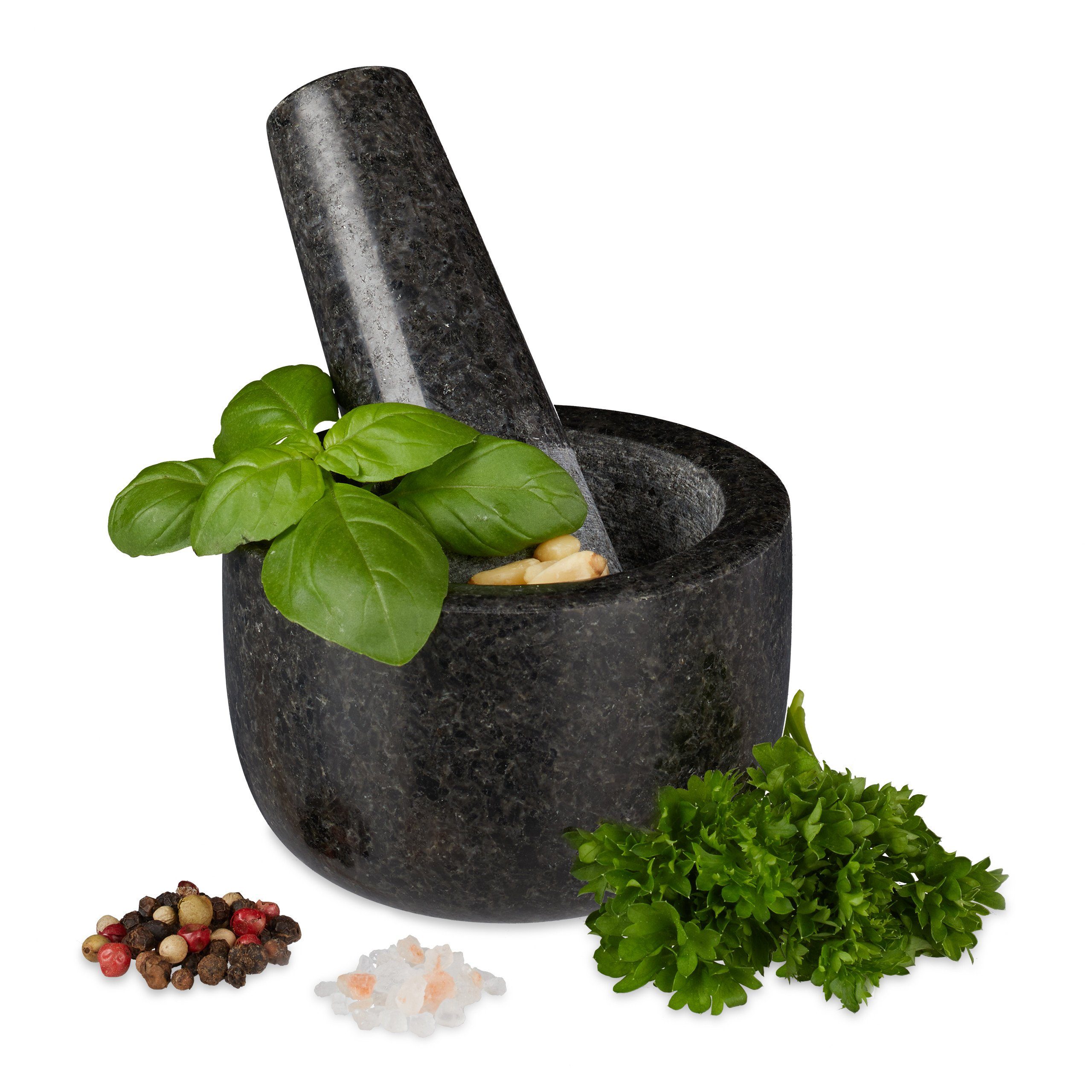 relaxdays Mörser Granit Mörser mit Stößel klein, (2-tlg)