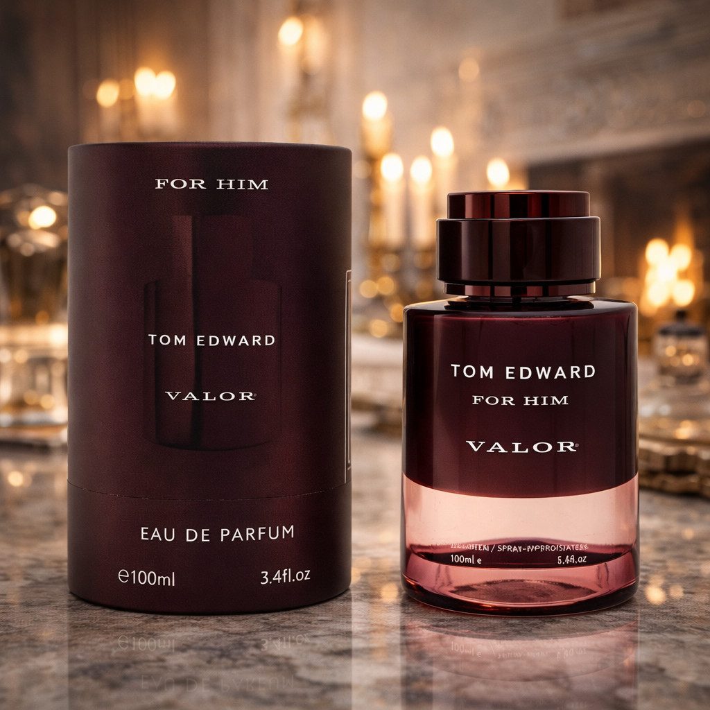 TOM EDWARD Eau de Parfum Tom Edward Valor for Him Herrenduft Würzig Holzig Orientalisch 100 ml, 1-tlg., Hergestellt in UK, Luxuriöser Herrenduft, Langanhaltend