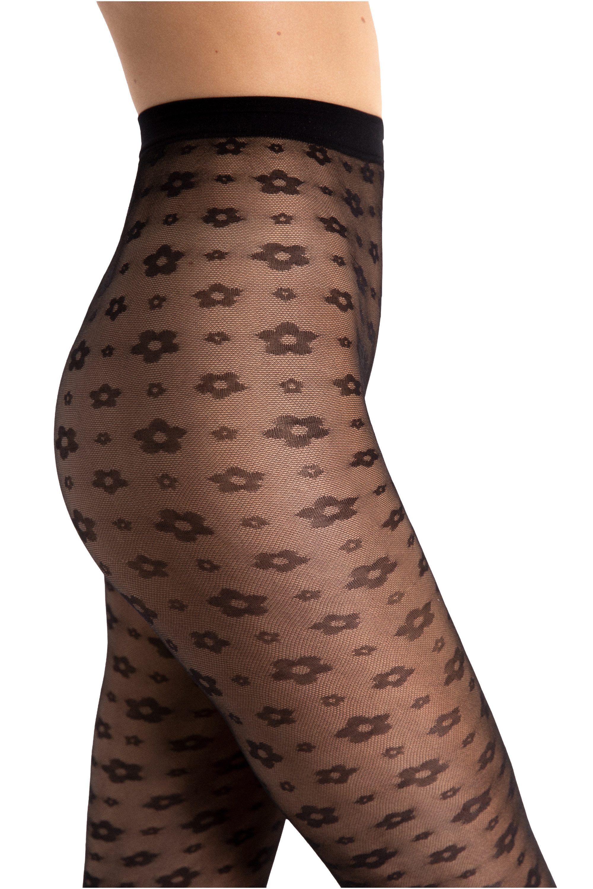 Fiore Feinstrumpfhose Flashdance (Packung 1 St. 1 Paar) Feinstrumpfhose 30DEN mit Blumen-Muster