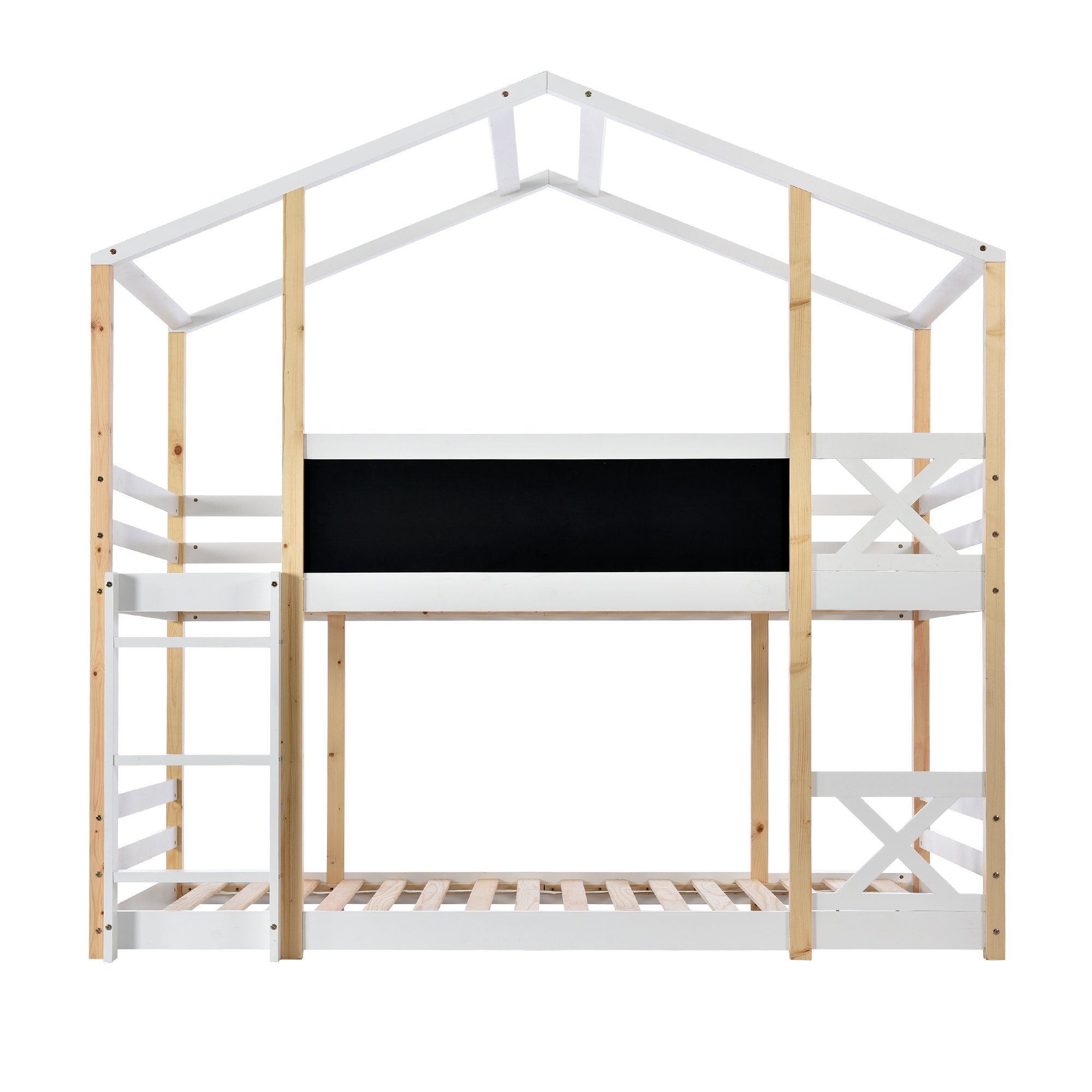Etagenbett (Kinderbett), Hochbett mit Rausfallschutz, Trittleiter und Lattenrost, 90x200cm