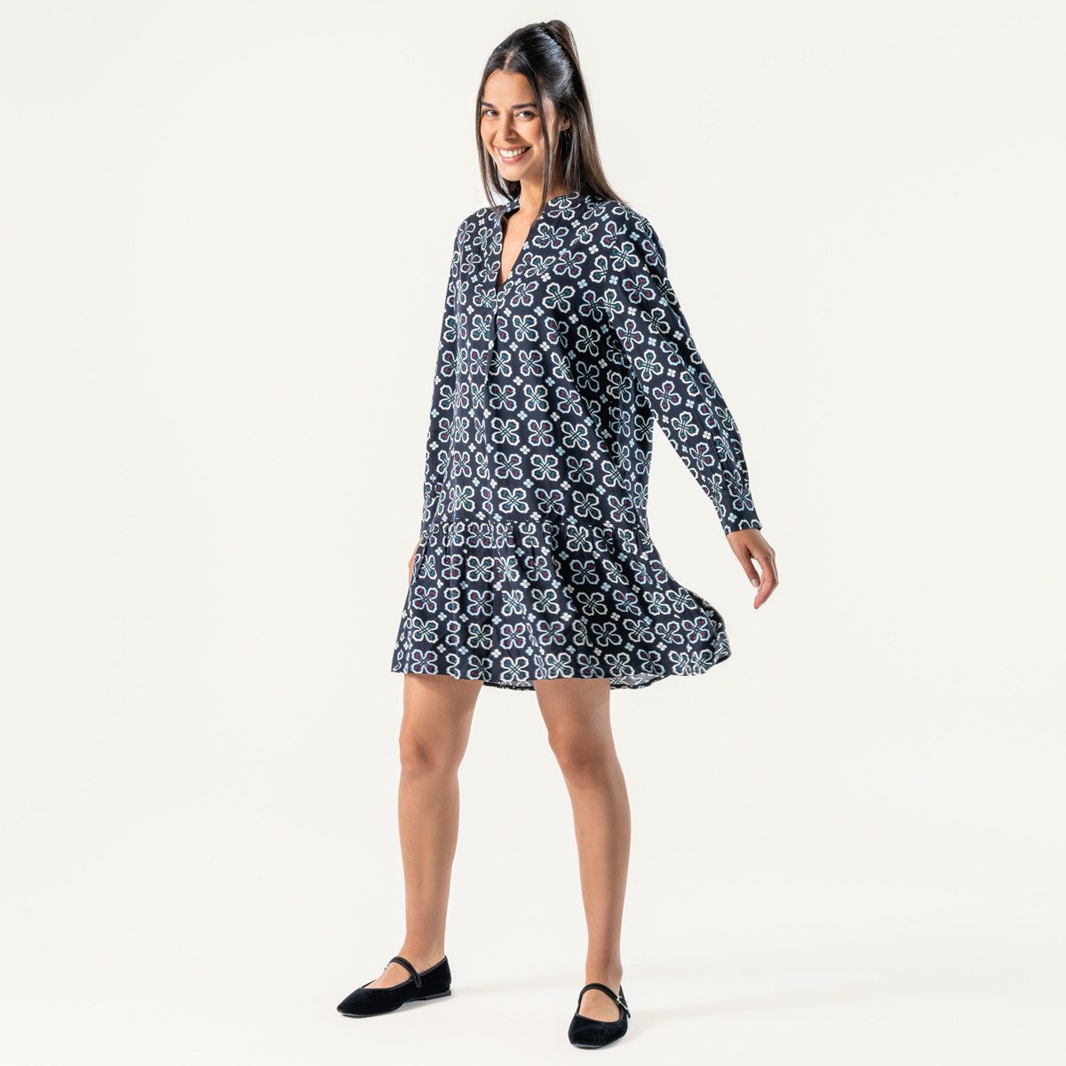 LIVING CRAFTS Midi dress SOLENNE Straight Fit with flounce for an elegant silhouette