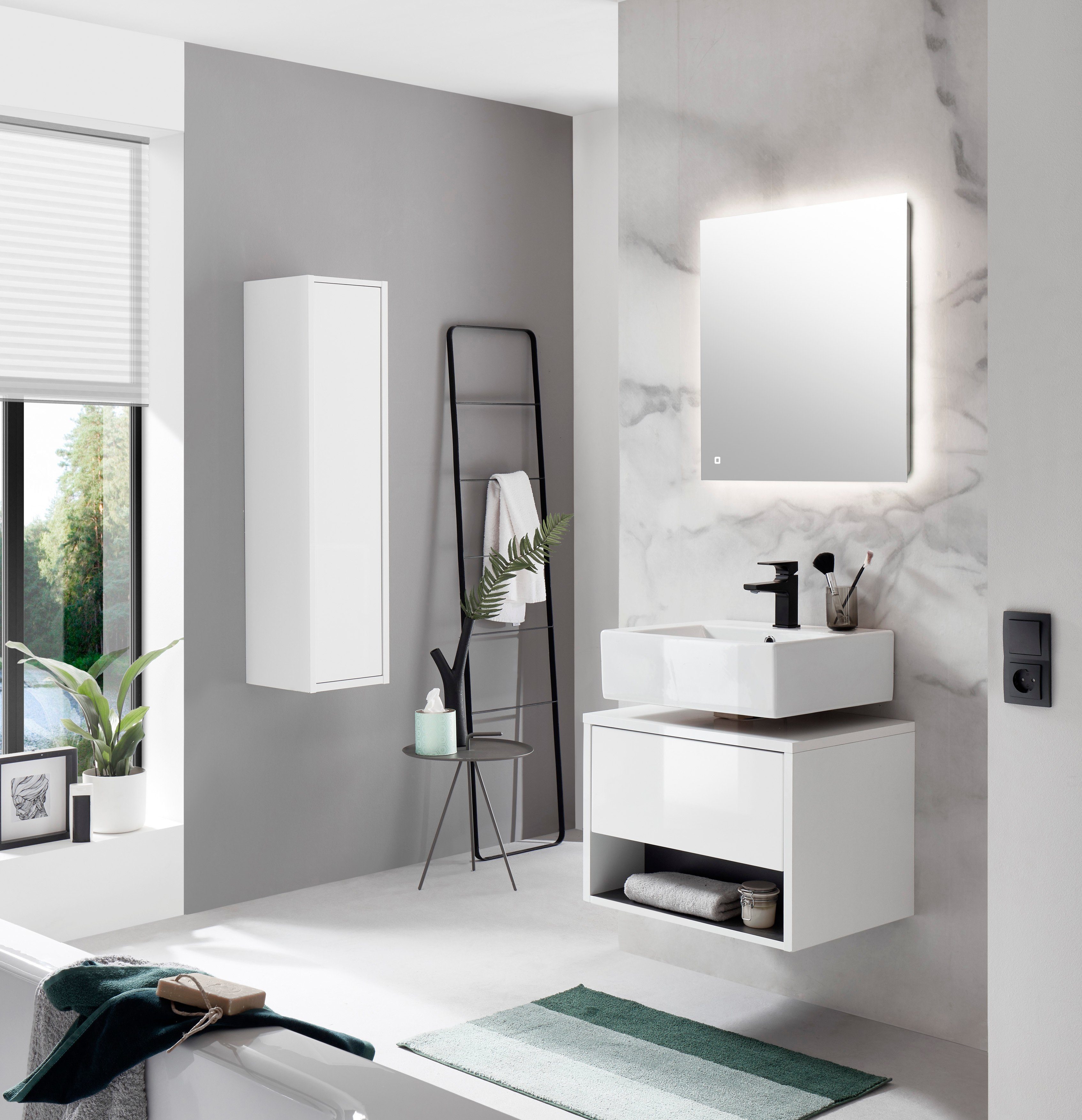 Home affaire Waschbeckenunterschrank Studio Line, Badschrank in Hochglanz Weiß, Waschtisch in zwei Farben verfügbar, ausreichend Stauraum – Bild 5 von 5