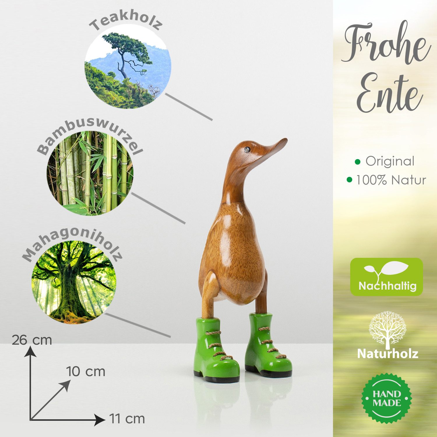 Rikmani Dekofigur Holzfigur Ente Stiefel - günstig online kaufen