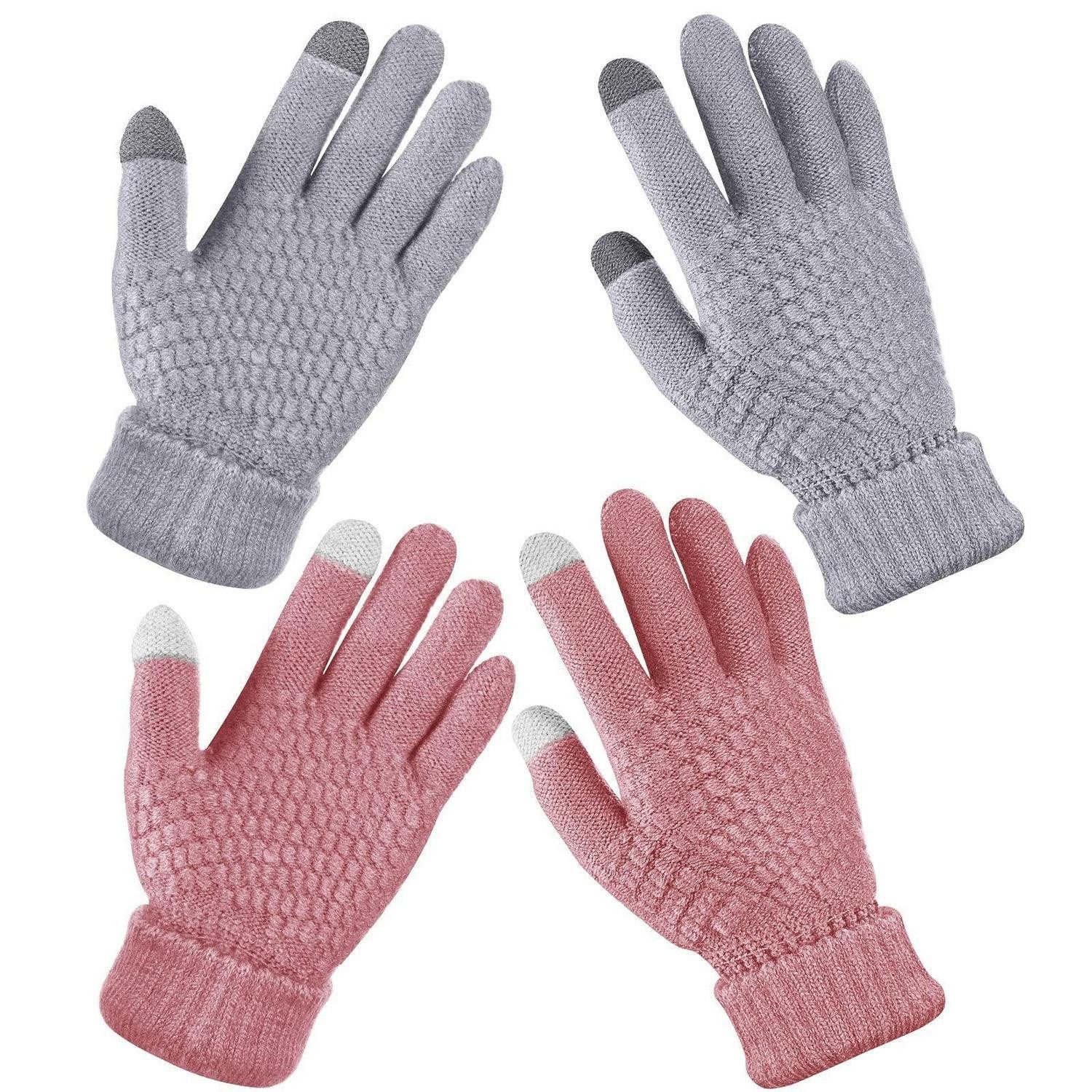 LuxusKollektion Strickhandschuhe Touchscreen-Handschuhe 2 Paar Grau/Rosa (2-St)