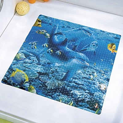 Sanixa Duscheinlage Duschwanne rutschfest Mit Saugnäpfen für Bad & Dusche, B: 52 cm, L: 52 cm, Design Duscheinlage Anti-Rutsch Delfin Matte Duschmatte blau 52x52 cm