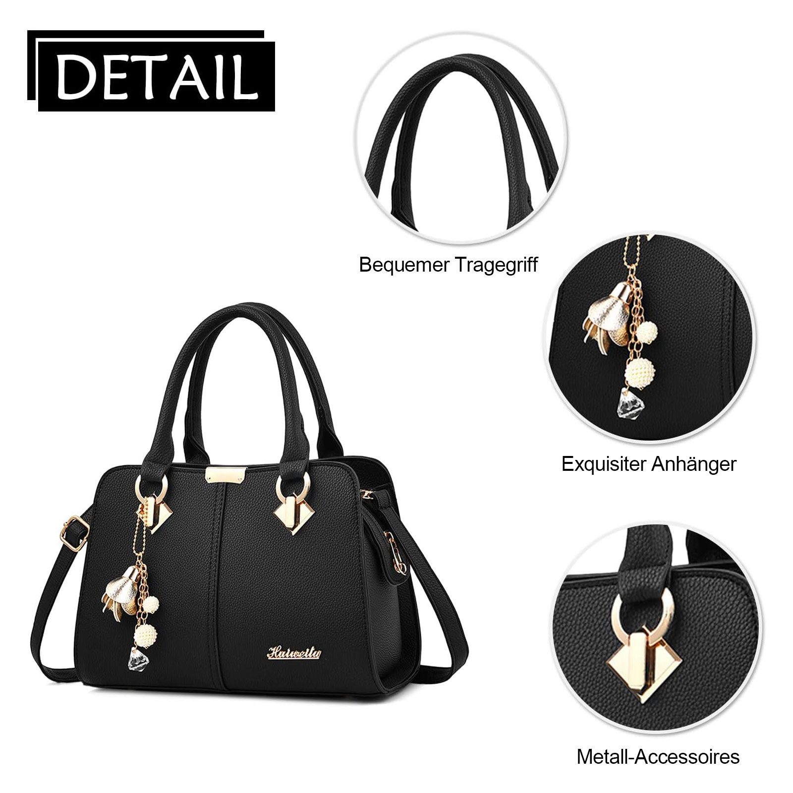 OKWISH Henkeltasche Damen Handtasche Umhängetasche Frauen Schulterbeute Freizeittasche (Arbeitstasche Messenger-Tasche Top Griff mit Schultergurt, 1-tlg., Bürotasche, 28x19x13 cm, Unitasche, Kunstleder), für Frau Frauen Jungen Arbeit Business Schule Büro usw