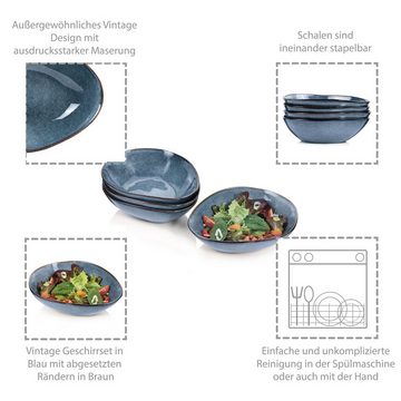 SÄNGER Salatschüssel Darwin Salatschalen Set, Steingut, (Set, 4-tlg), Handmade, 750 ml, Blau